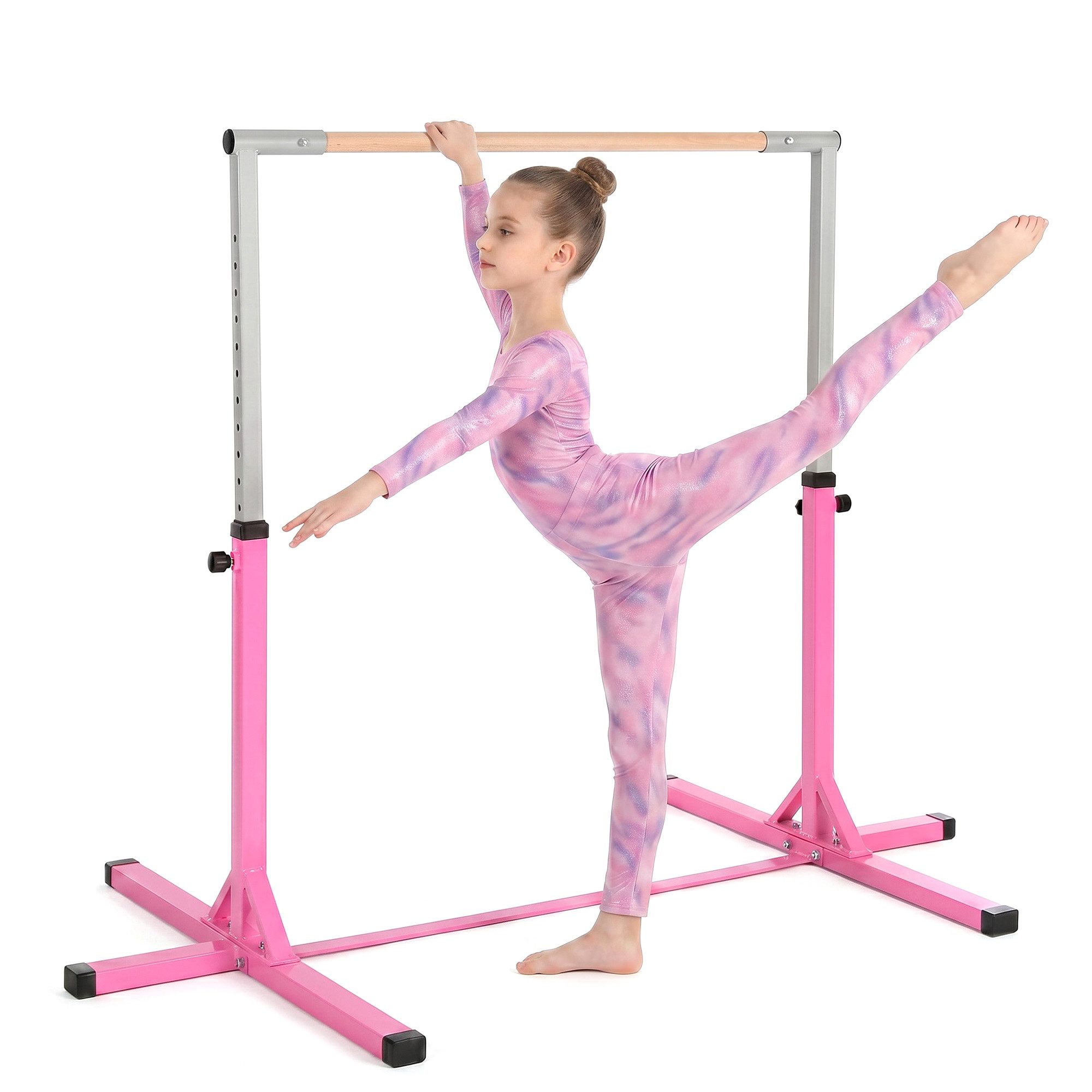 HOMCOM Turnreck belastbar Reckanlage, (höhenverstellbar Turnstangen, 1-St., Trainingsgeräte Stahl), Buchenholz Rosa