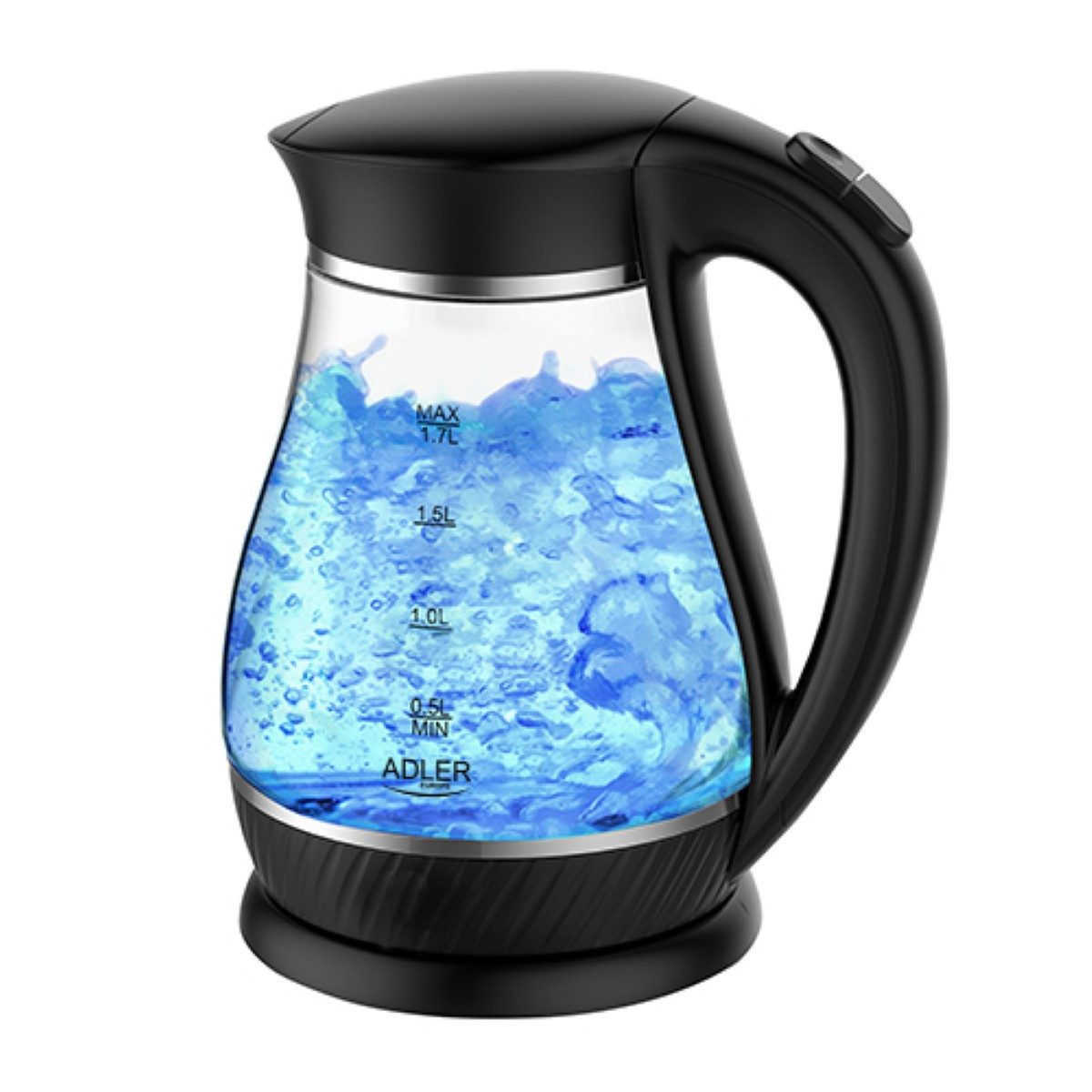 Adler Wasserkocher AD 1274 B Wasserkocher 1,7 L - 2200 W, LED, 360°-Sockel, 1,7 l, 2200 W, Klassische Krugform in Schwarz, Energieeffizient, 2200 W