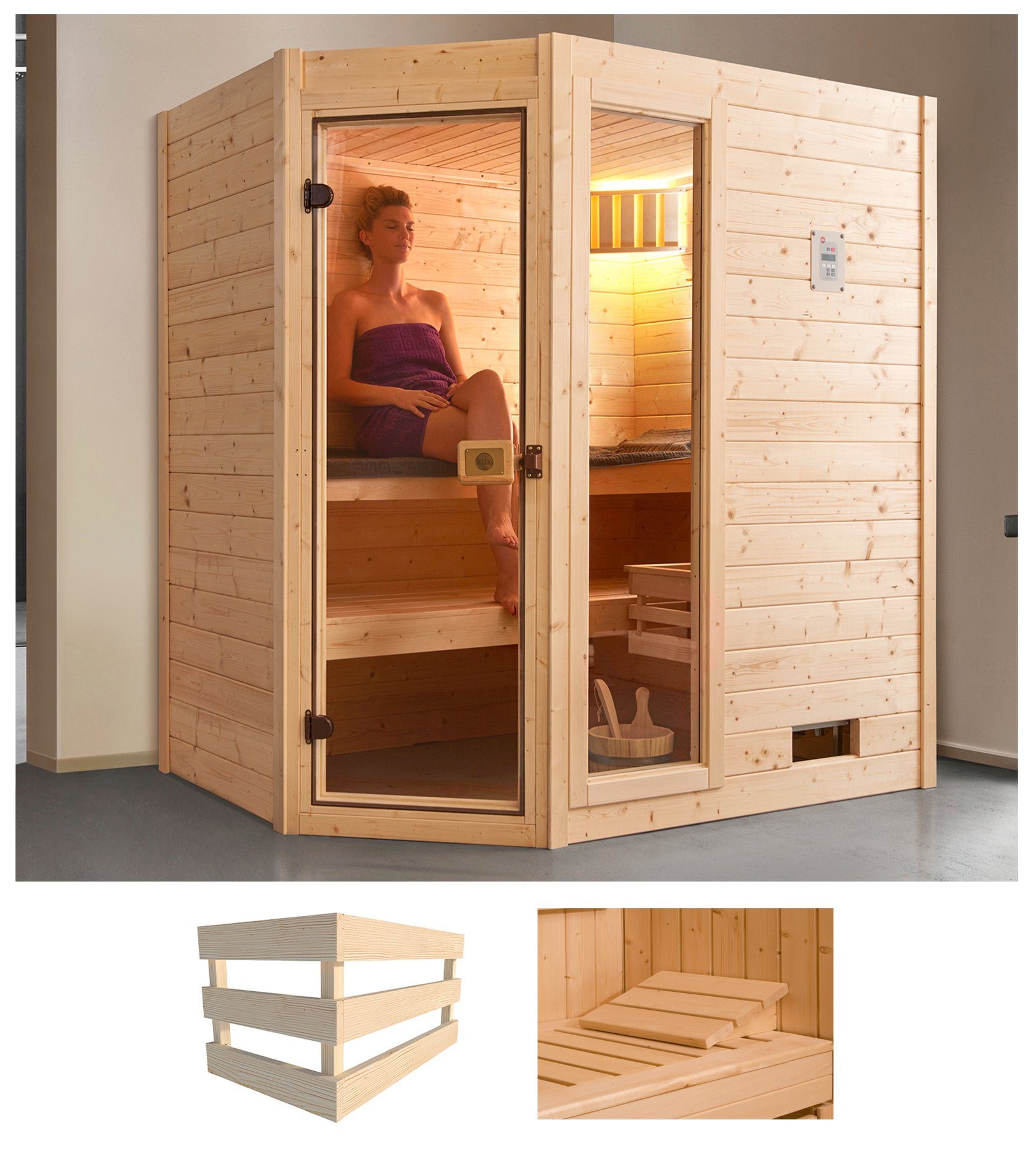 weka Sauna Valida Eck 1, BxTxH: 189 x 139 x 203,5 cm, 38 mm, ohne Ofen