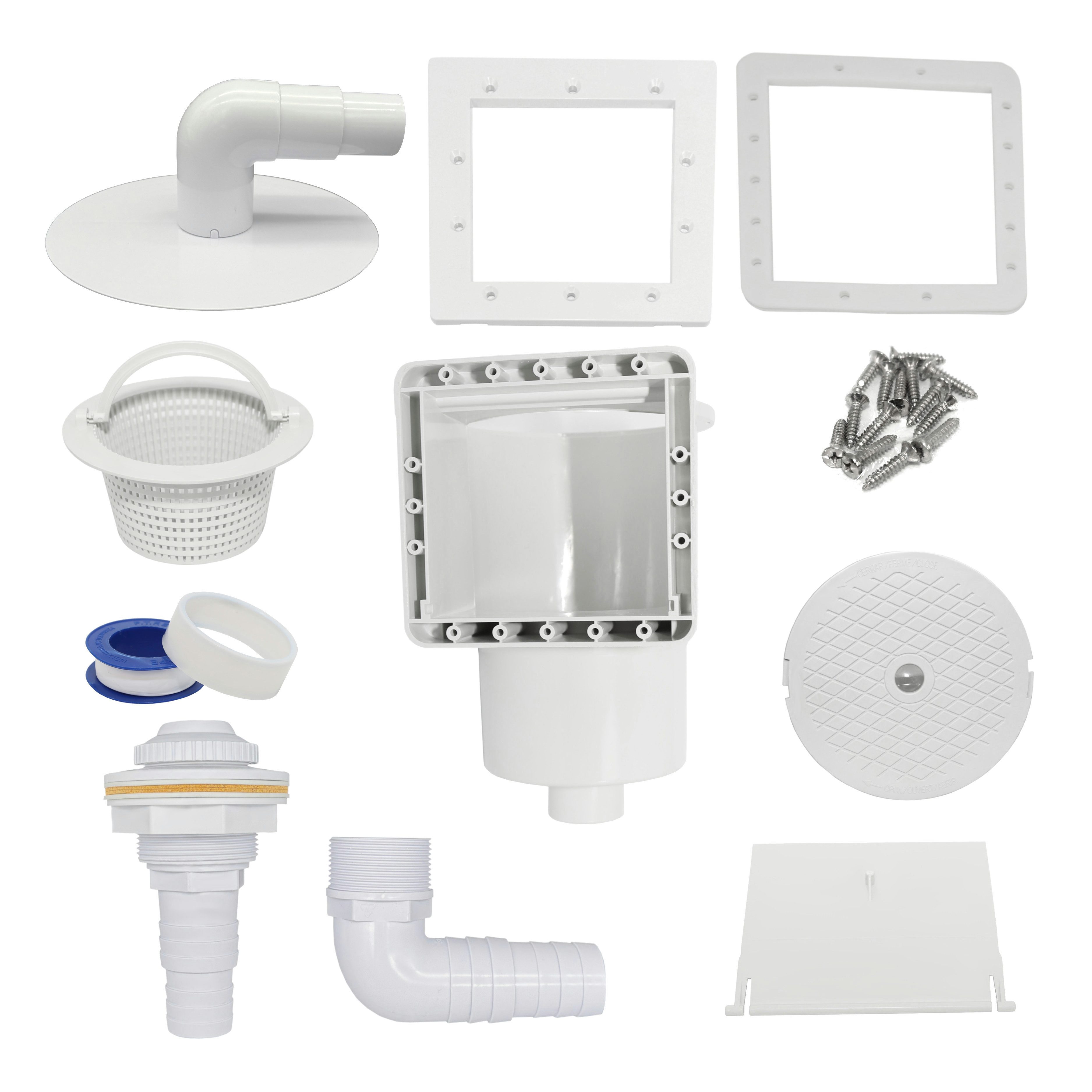 HAF Skimmer ABS Pool Einbauskimmer Komplett Set Weiß Stahlwandbecken Aufstellpool (Mit 32mm und 38mm Schlauchanschluss, Inkl. Skimmerkorb, Einlaufdüse uvm), Für Stahlwandbecken und Einbaubecken