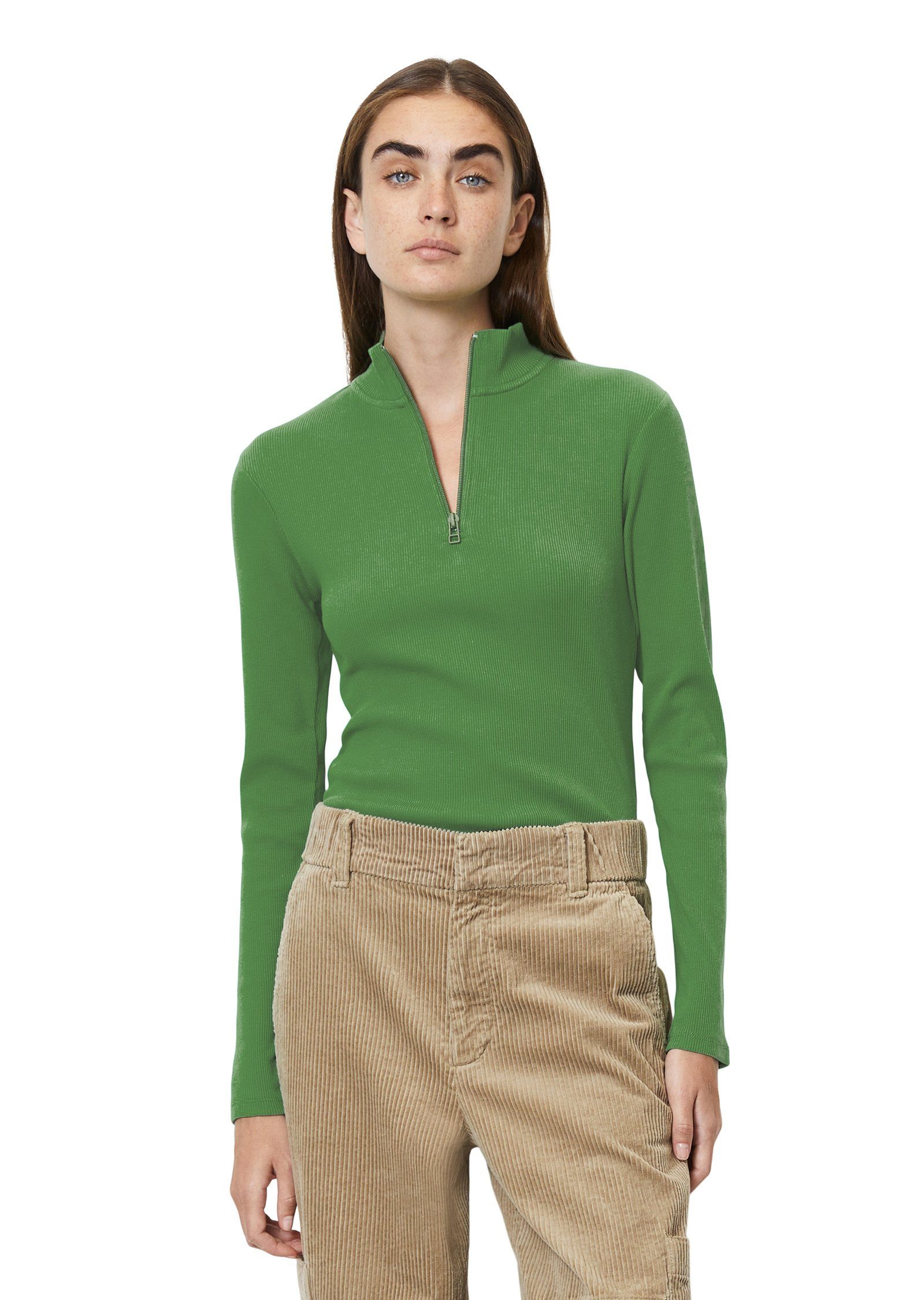 Marc O'Polo Langarmshirt Rib-Jersey softem aus DENIM grün