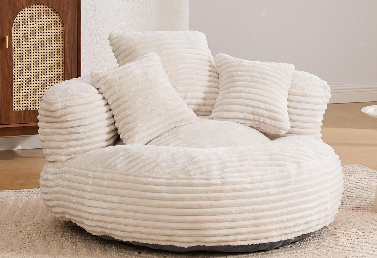 LVHOM Sitzsack 108x108x52cm Chenille Premium Sofa mit 3 extra Kopfkissen (Kuschelig & Atmungsaktiv, Einzelsitzer-Lounge, komplett komprimiert geliefert. Perfekt für Ruhe, Lesen, Gaming & Nickerchen. Ideal für Wohnzimmer, Schlafzimmer, Spielzimmer & Office, Belastbar bis 150kg. Nettogew. 20,5kg), Memory Foam Split, Selbstaufrichtung <3 Tage, Maximaler Liegekomfort