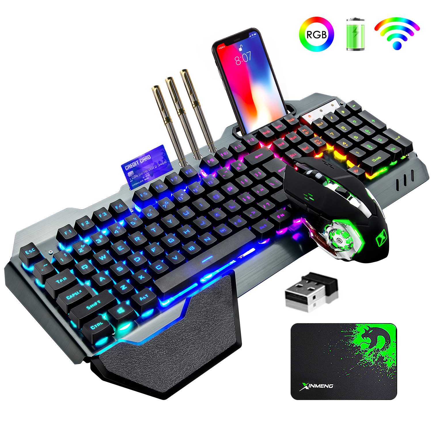 ZIYOU LANG Kabellose Gaming-Tastatur-Maus-Kombination mit mechanischem Gefühl Gaming-Tastatur (gebürstete Aluminiumlegierung)