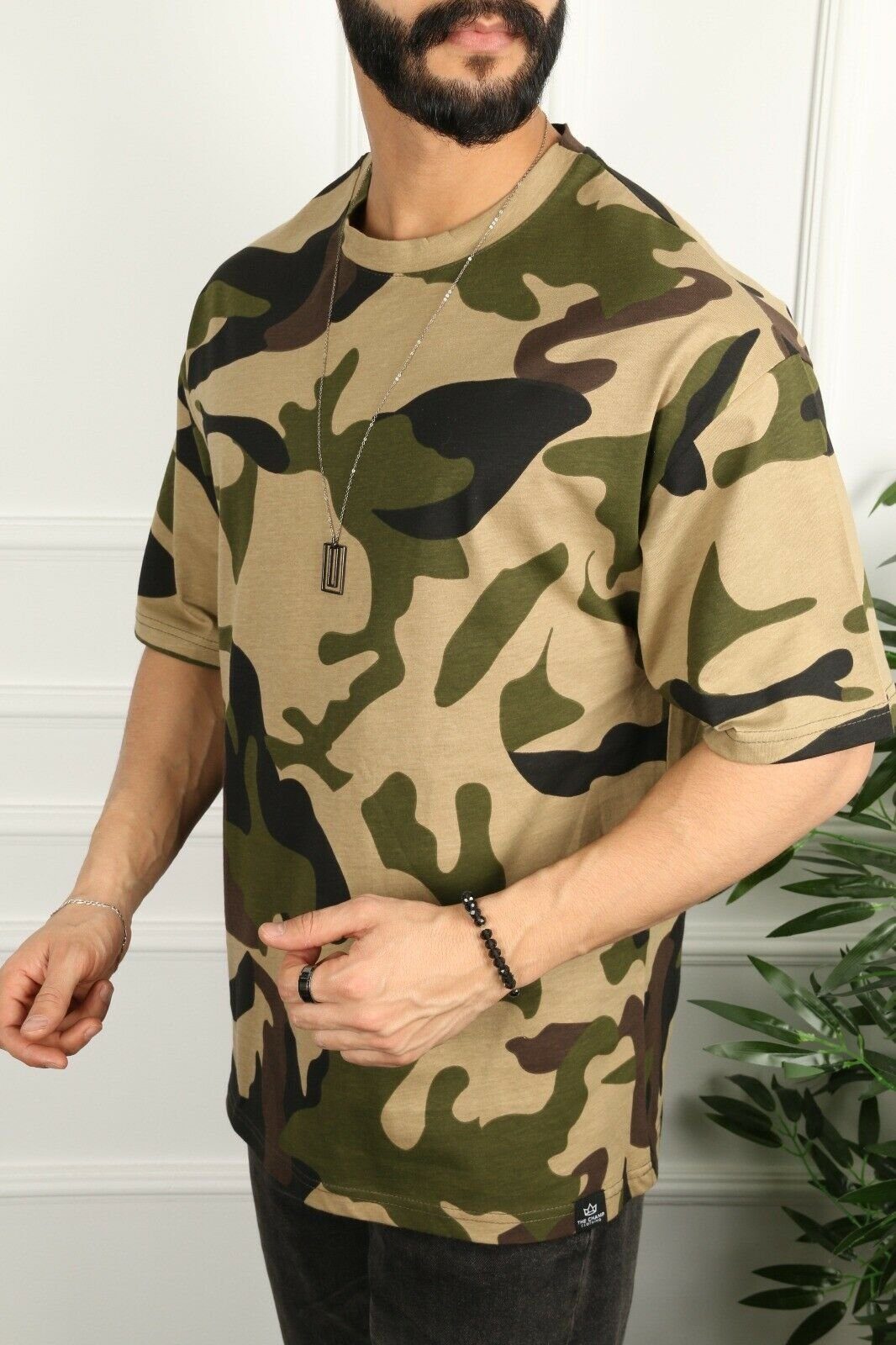 Megaman Jeans T-Shirt Oversize Herren T-Shirt Basic Shirt Longshirt Premium Qualität Camouflage Hell