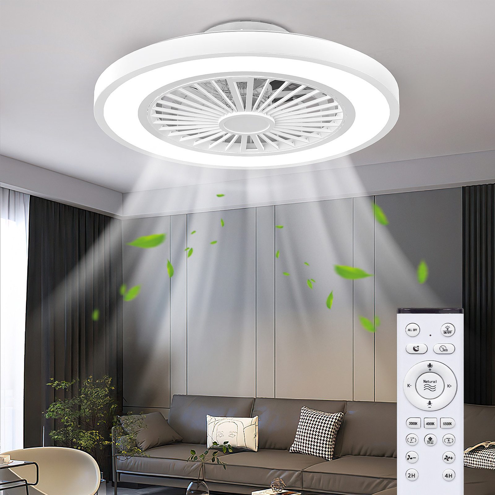 ATEROLL Deckenventilator mit LED Beleuchtung 6 Geschwindigkeiten-3CCT Dimmbar, Fernbedienung, 54 cm Durchmesser, Timer,Speicherfunktion,Lampe Ventilator Für Wohnzimmer Schlafzimmer