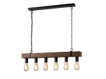 LUCE Design LED Pendelleuchte, LED wechselbar, warmweiß, rustikale Balkenlampe, Holz-lampe mit Holzbalken über Esstisch hängend
