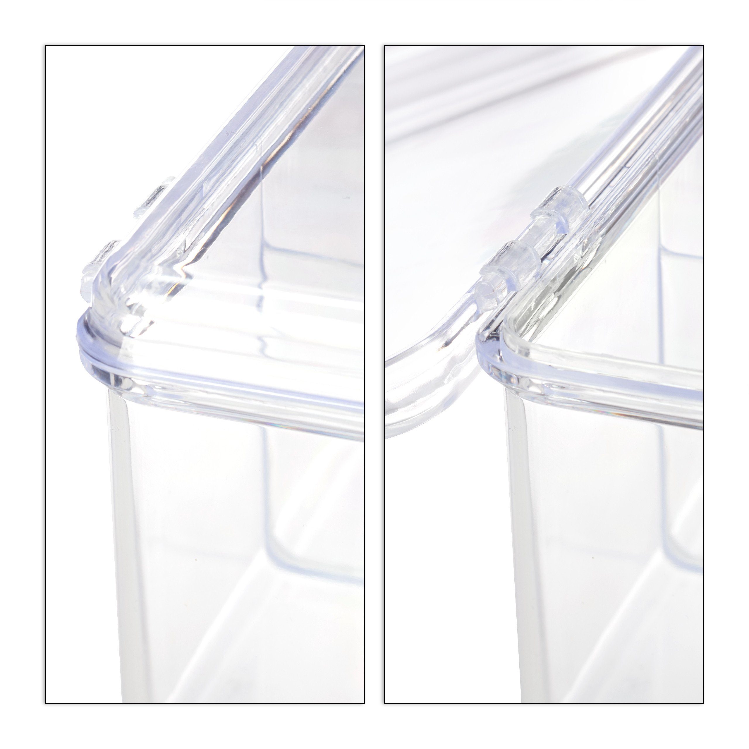 relaxdays Teebox 4 x Teebox transparent mit 6 Fächern, Kunststoff