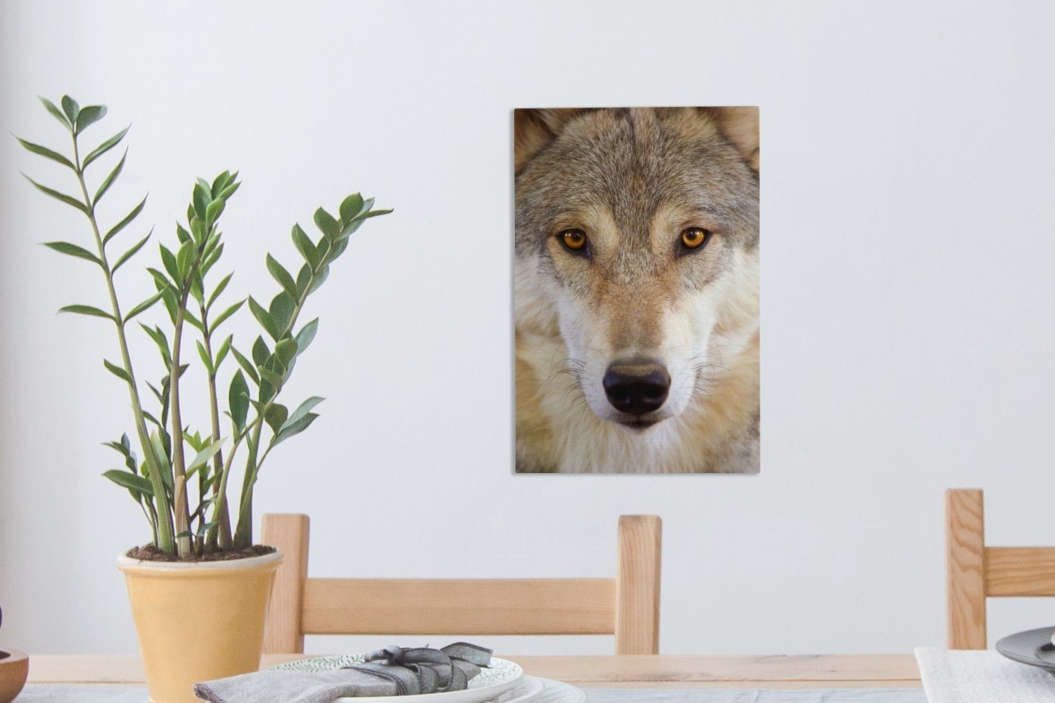 OneMillionCanvasses® Leinwandbild Wolf - Tiere fertig inkl. Leinwandbild cm - (1 Zackenaufhänger, 20x30 Braun, Gemälde, bespannt St)
