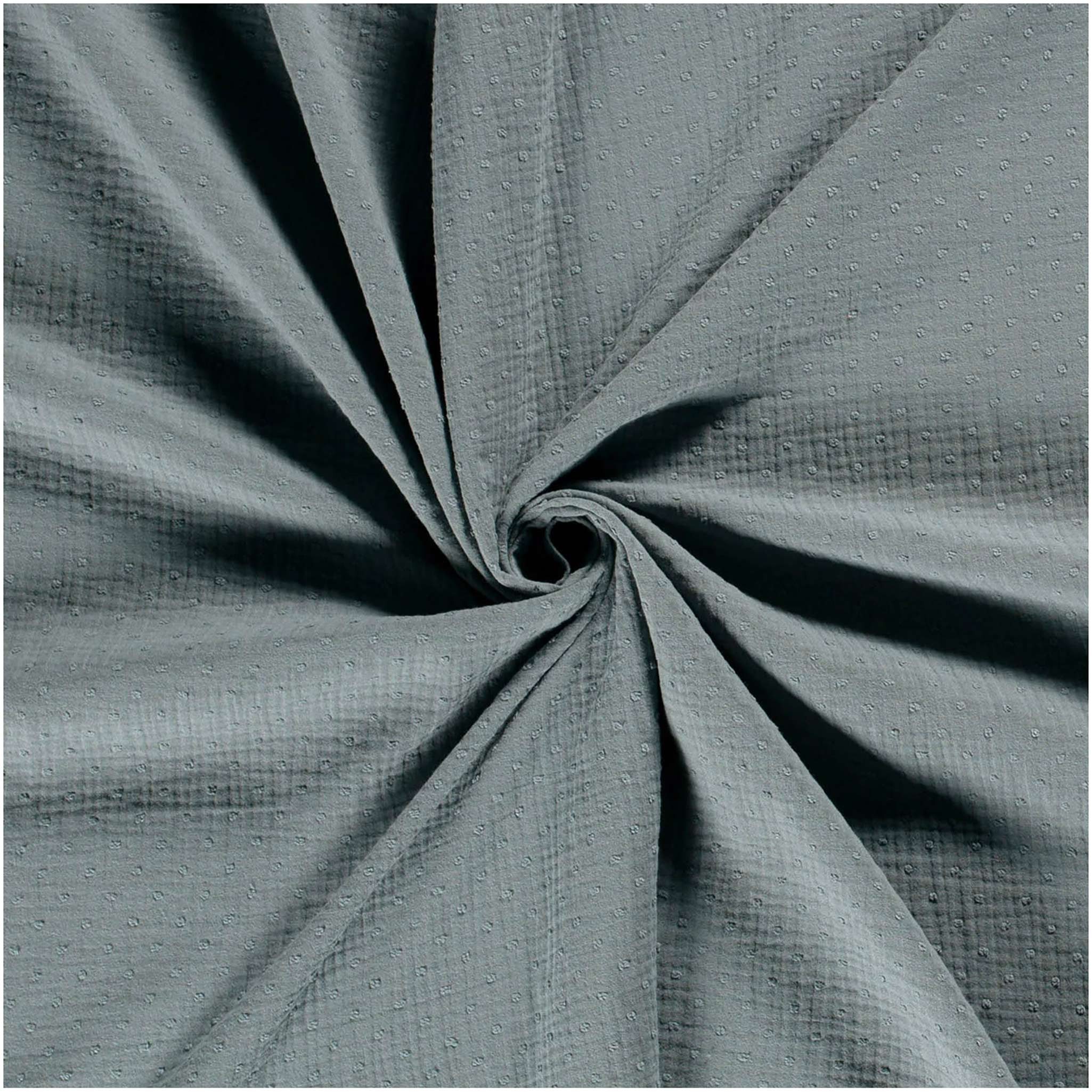 maDDma Stoff Musselin-Stoff gepunktet ab 50x130cm uni Double Gauze Mulltuch, 106 - graublau