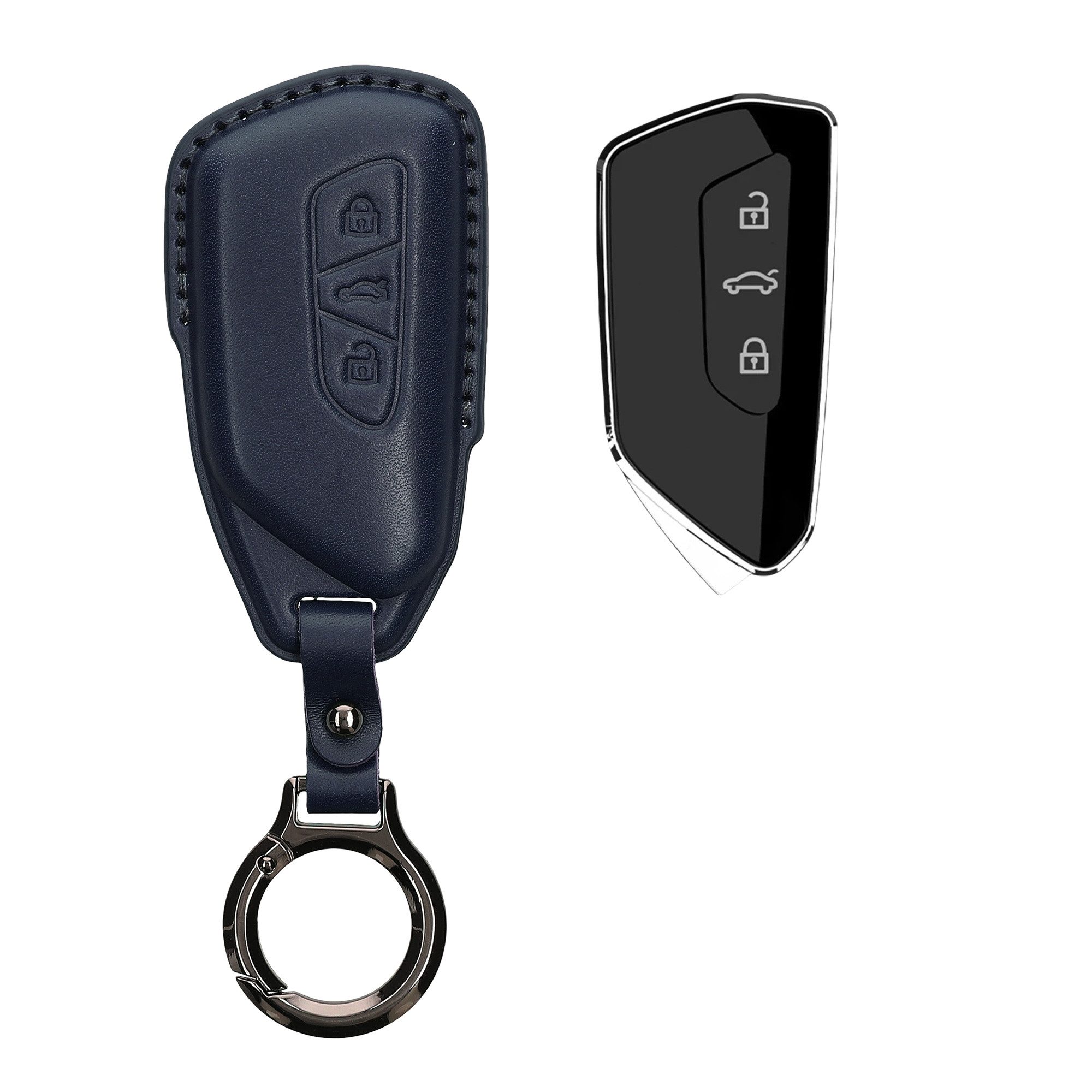 kwmobile Schlüsseltasche Hülle für VW Golf 8 3-Tasten Autoschlüssel (1-tlg), Premium Leder Autoschlüssel Schlüssel Tasche