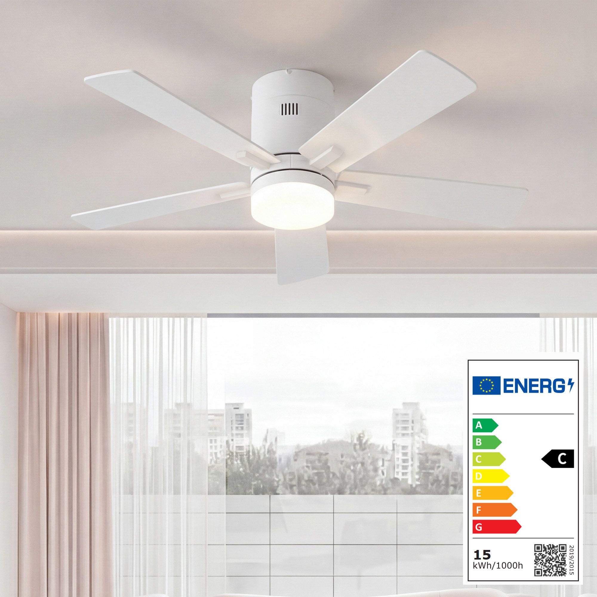 Furnishings Home Deckenventilator Ventilatorleuchte mit Licht Deckenlampe mit Fernbedienung DC 6 Stufen, Durchmesser 132 cm, Dimmbare LED, Sommer/Winterfunktion, 5 Flügel