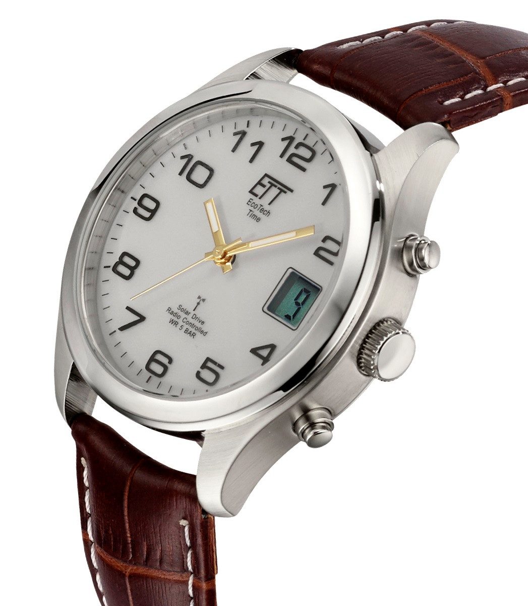 ETT Funkuhr Basic EGS-11333-60L, Armbanduhr, Solar, Herrenuhr, Lederarmband, analog, digital