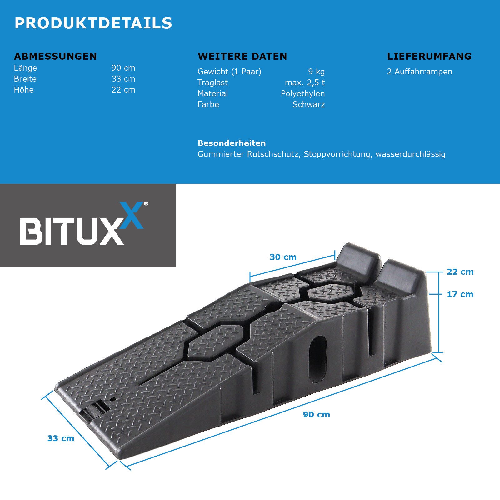 Bituxx Auffahrrampe Bituxx PKW Auffahrbock 2,5T (Set, 2-St., MS-19549)
