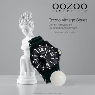 OOZOO Quarzuhr Oozoo Unisex Armbanduhr Vintage Series, Damen, Herrenuhr rund, groß (ca. 43mm) Silikonarmband schwarz