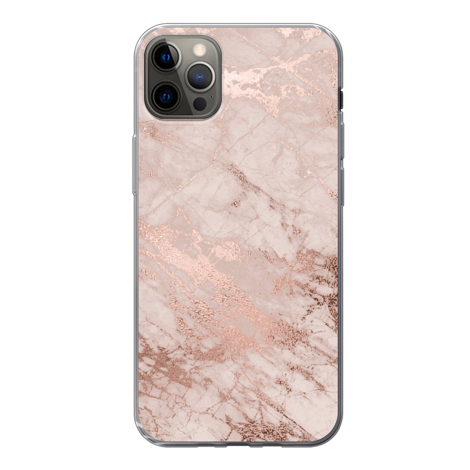 MuchoWow Handyhülle für Apple iPhone 12 Pro Max Marmor - Rosa - Luxus - Marmoroptik - Glit, Smartphone-Bumper, Print, Handy Schutzhülle Dünn