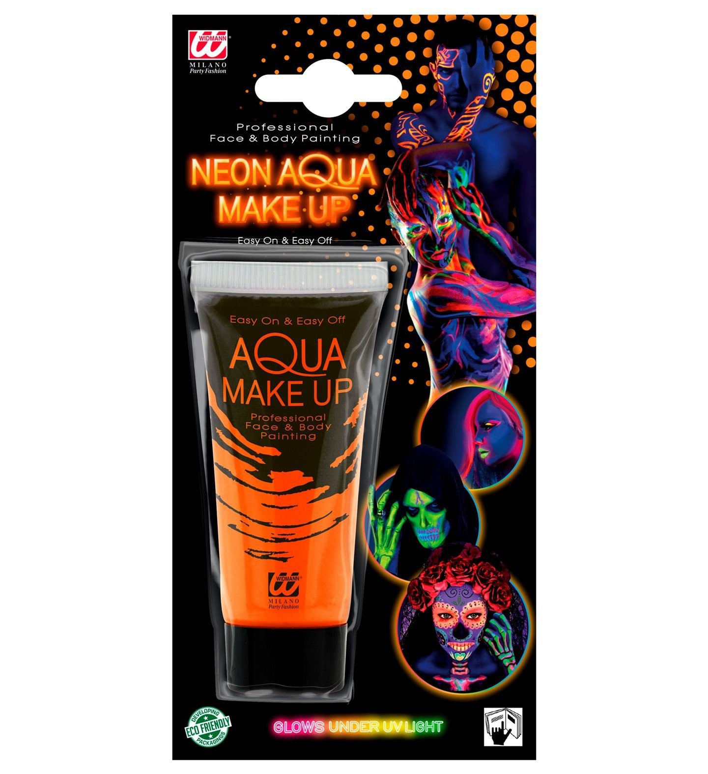Widmann S.r.l. Theaterschminke Aqua Make-up - Tube 30 ml, Neon Orange