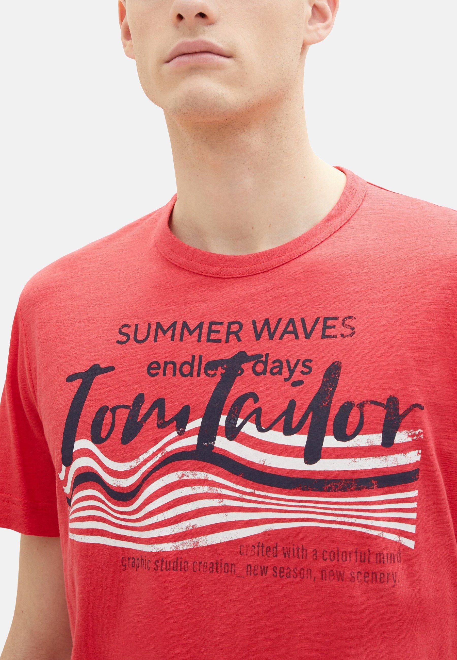 TOM TAILOR T-Shirt (1-tlg) Tailor Tom Kurzarmshirt rot mit T-Shirt Frontprint