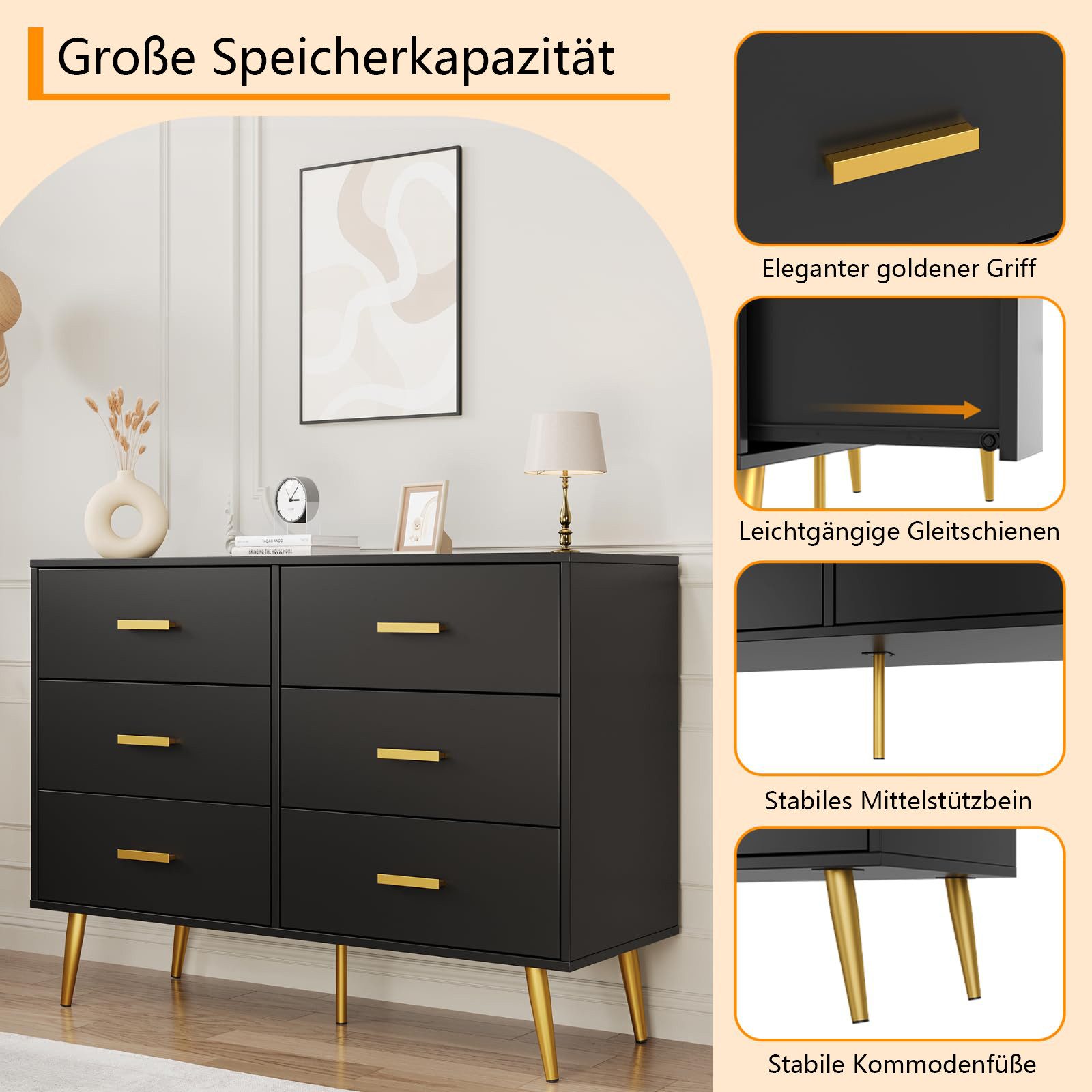 GarveeMore Kommode Kommode mit 6 Schubladen