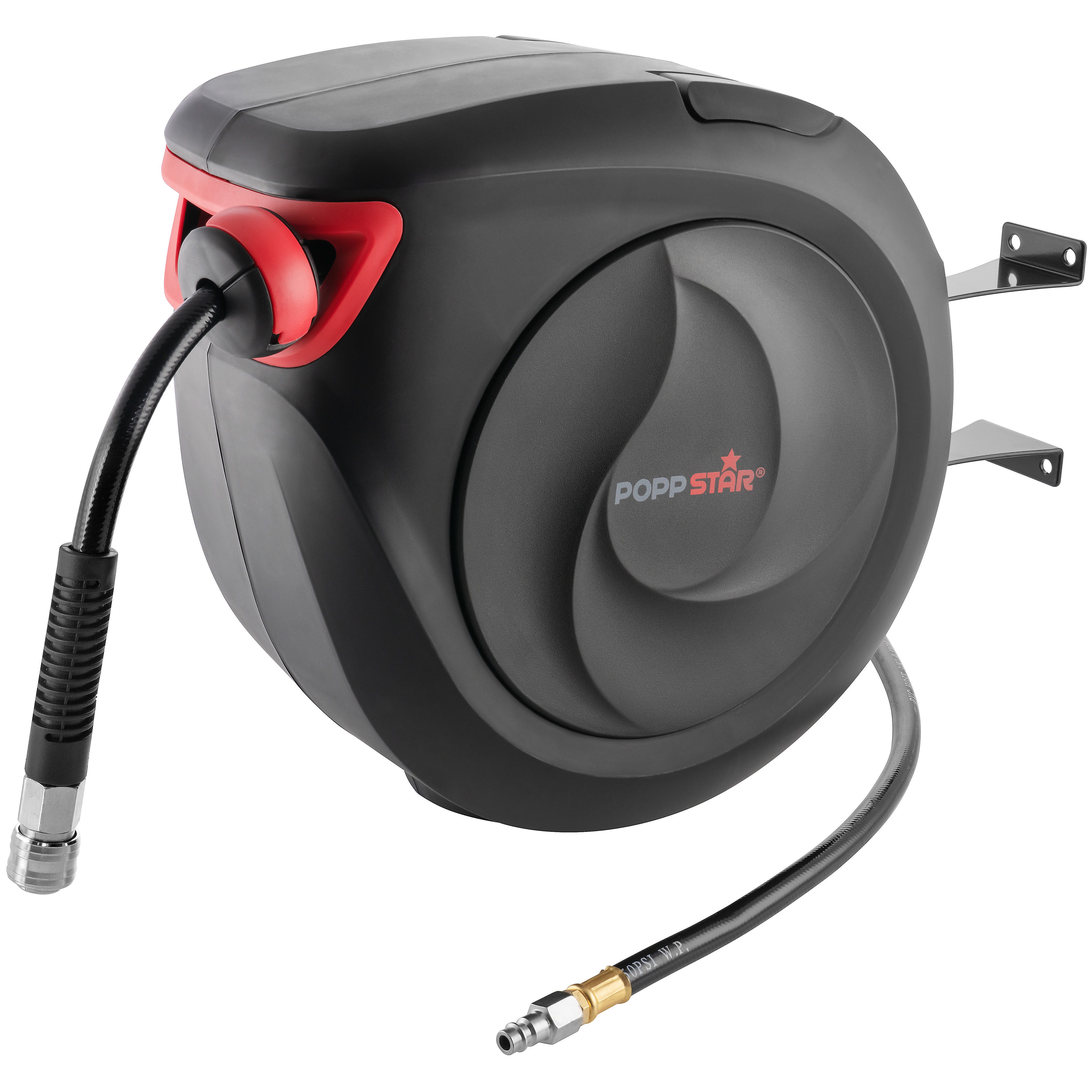 Poppstar Schlauchtrommel Druckluft-Schlauchbox 20m + 2m Premium, mit 20m Druckluft-Schlauch, Aufroll-Automatik & Wandmontage