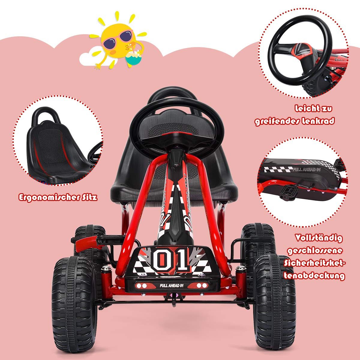 COSTWAY Go-Kart, Tretauto, Tretfahrzeug, Kinderfahrzeug, ab 3 Jahren