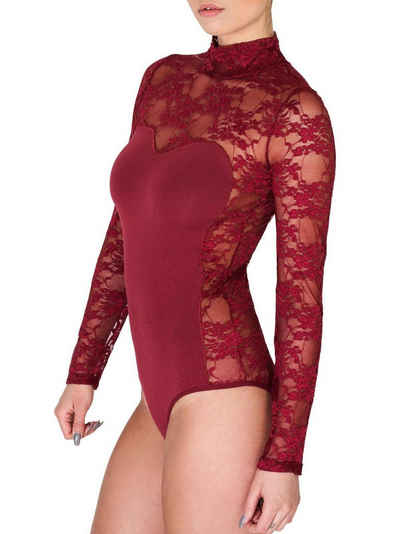 Doreanse Underwear Langarmbody Eleganter Damenbody mit verführerischer, zart transparenter Spitze Claret / Bordeauxrot, DA12444