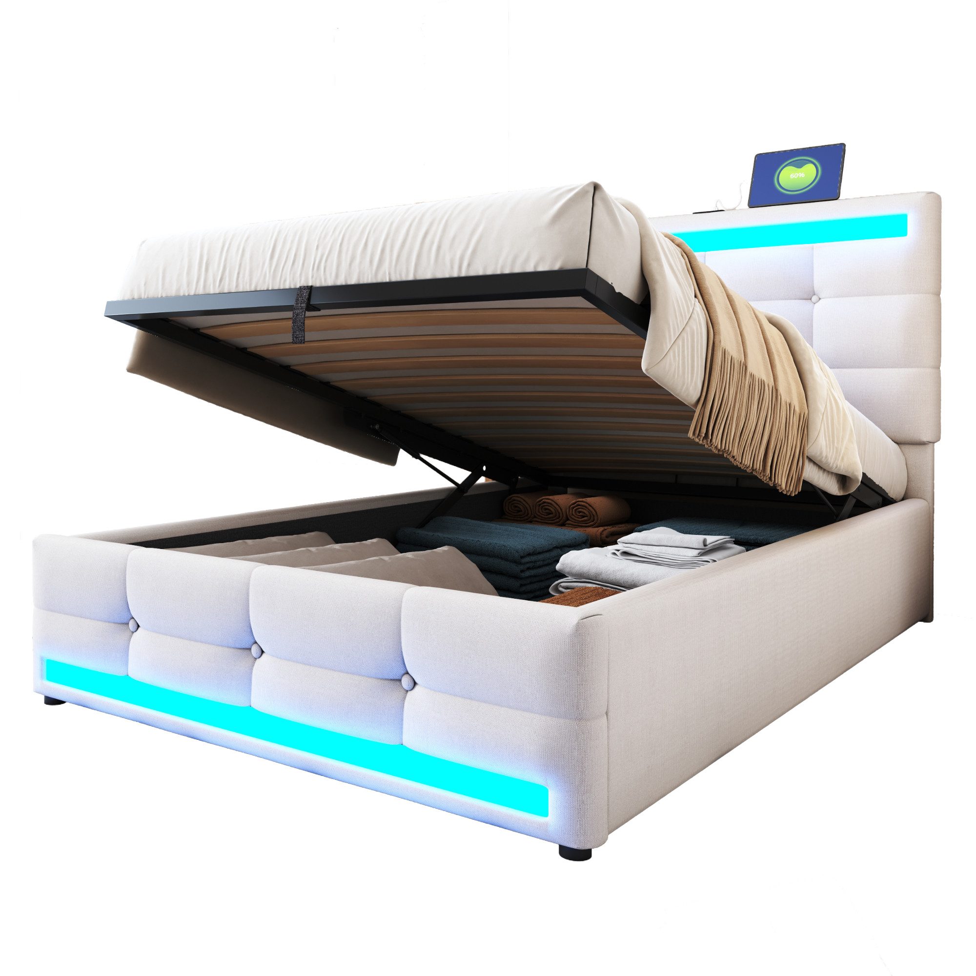 REDOM Polsterbett mit USB-Anschlüssen, RGB-LED-Licht und günstig online kaufen