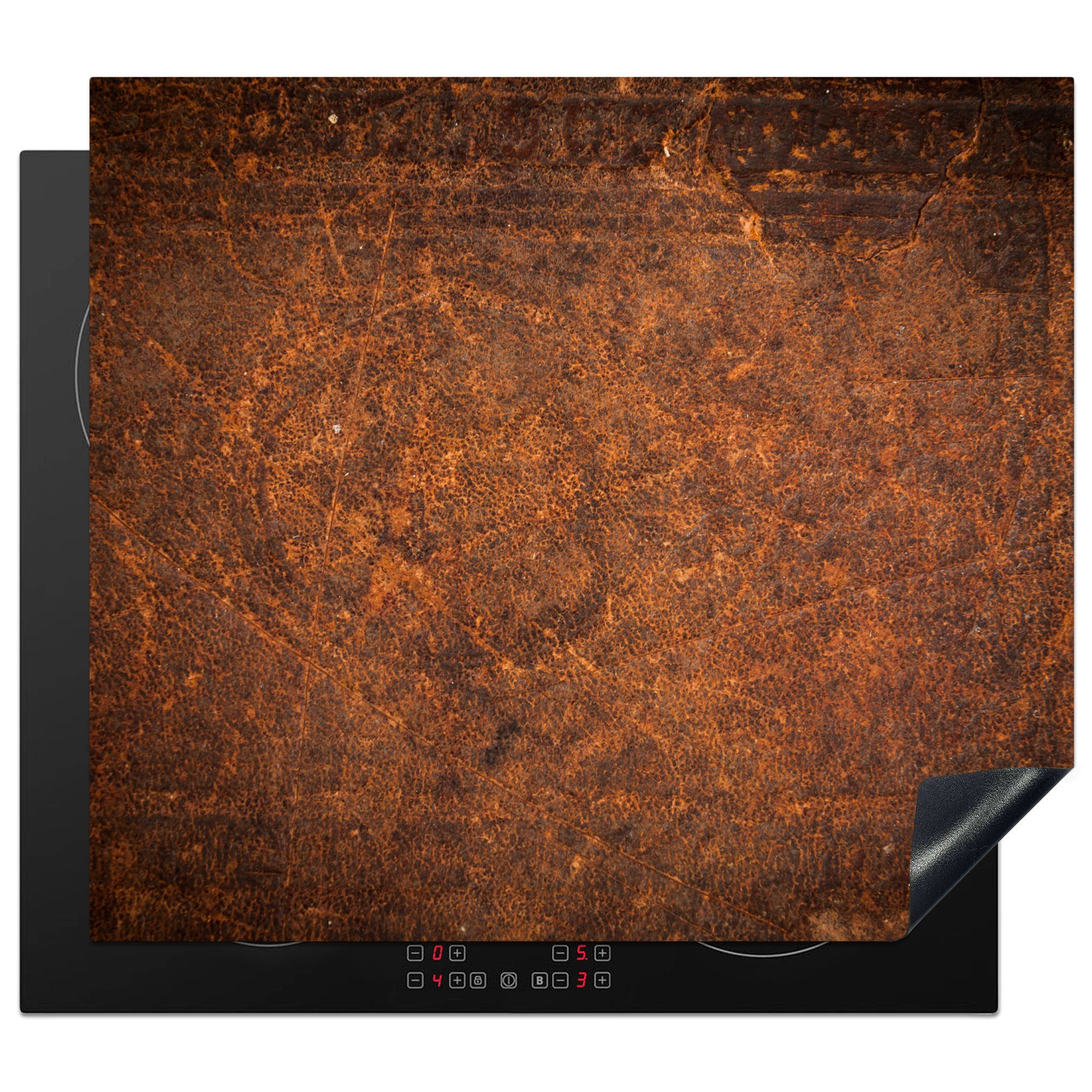 MuchoWow Herdblende-/Abdeckplatte Leder - Textur - Braun - Orange, Vinyl, (1 tlg), 59x51 cm, Induktionsschutz, Induktionskochfeld, Ceranfeldabdeckung