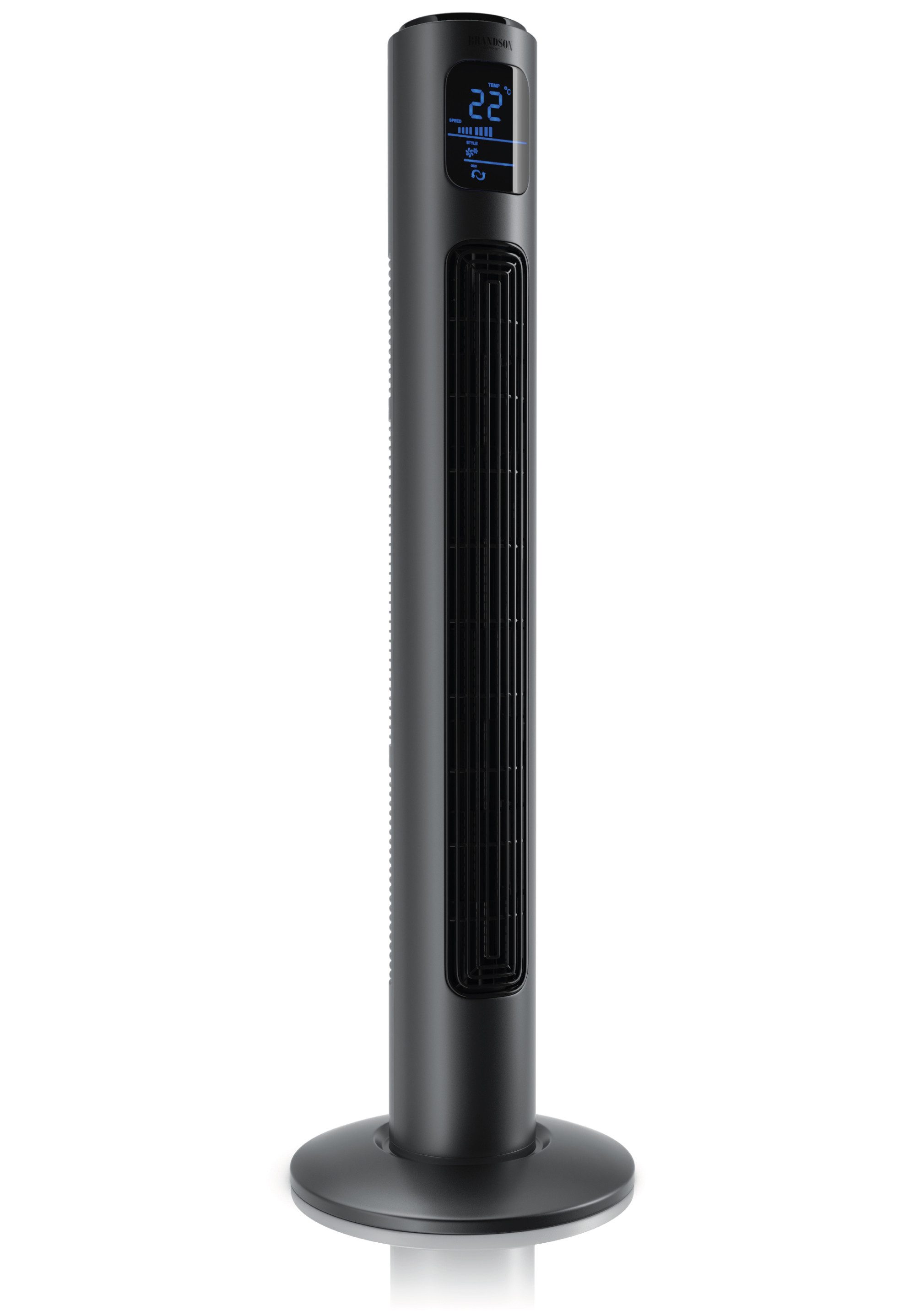 Brandson Turmventilator Oszillation 65°, Timer, Fernbedienung, Standventilator 96cm, Cool Grey, Preisträger 2025, mobiler Lüfter leise, 4 Lüftungs-Modi, GS-Geprüft