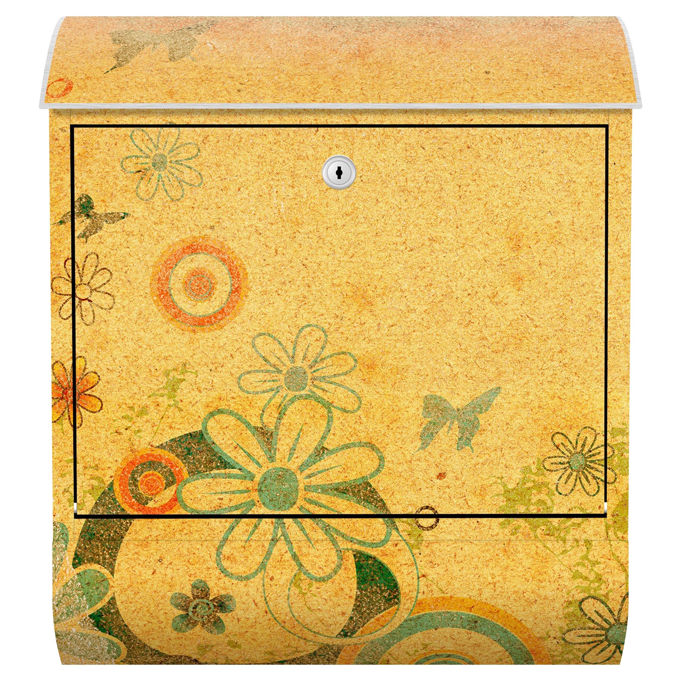 Bilderdepot24 Briefkasten Wandbriefkasten mit Zeitungsfach Motiv Florales Vintage Ornament (inkl. Zeitungsrolle und 3 Schlüssel), Motivdruck, wetterfest, UV-beständig, abschließbar, 46x39x13 cm