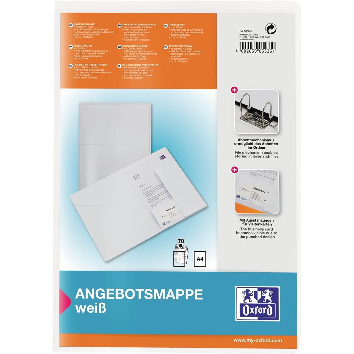 Organisationsmappe ELBA Angebotsmappe image+, mit A4-Sichttasche, weiá
