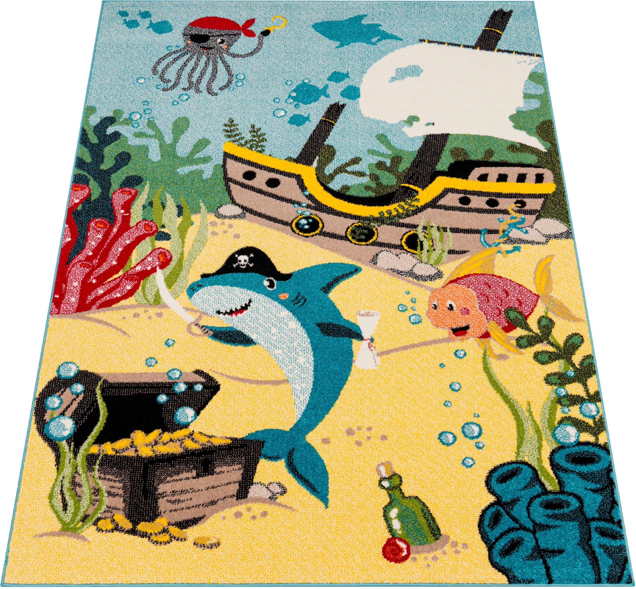 Paco Home Kinderteppich ECE 950, rechteckig, Höhe: 14 mm, Kurzflor, Motiv Meerestiere, Kinderzimmer