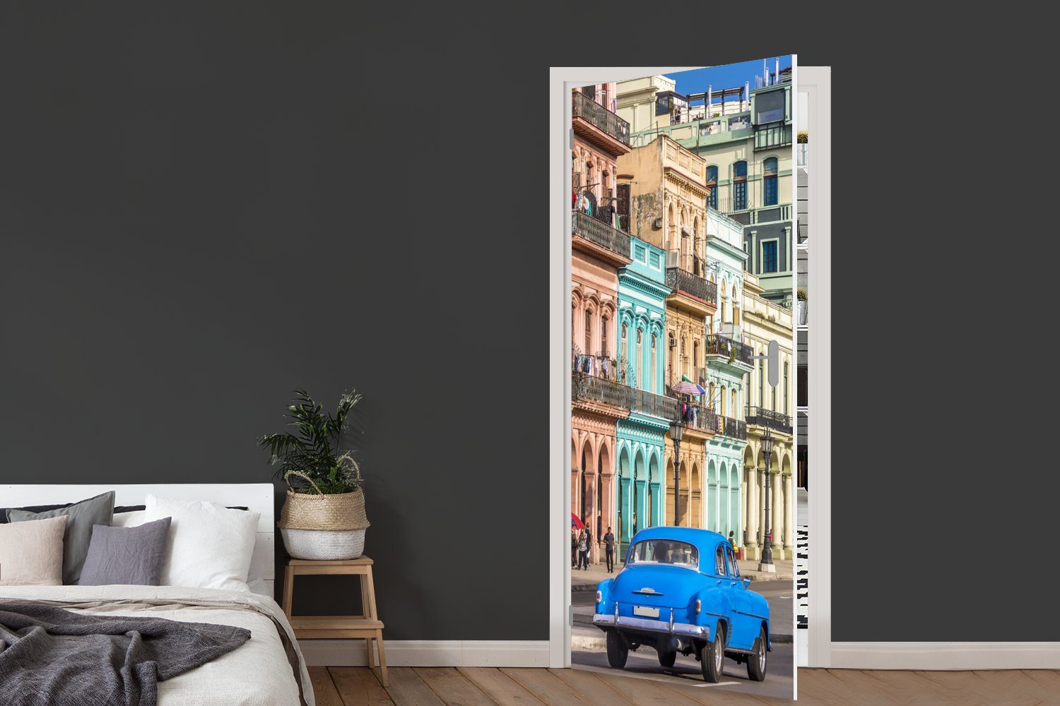 MuchoWow Kuba in Nordamerika, Tür, Fototapete für spanische Architektur cm Farbenfrohe Türtapete Matt, 75x205 bedruckt, bei (1 St), Türaufkleber,