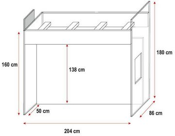 JVmoebel Hochbett Jugendzimmer Doppelstockbett Etagenbett Kleiderschrank RAJ 5 SOFORT (4-St)