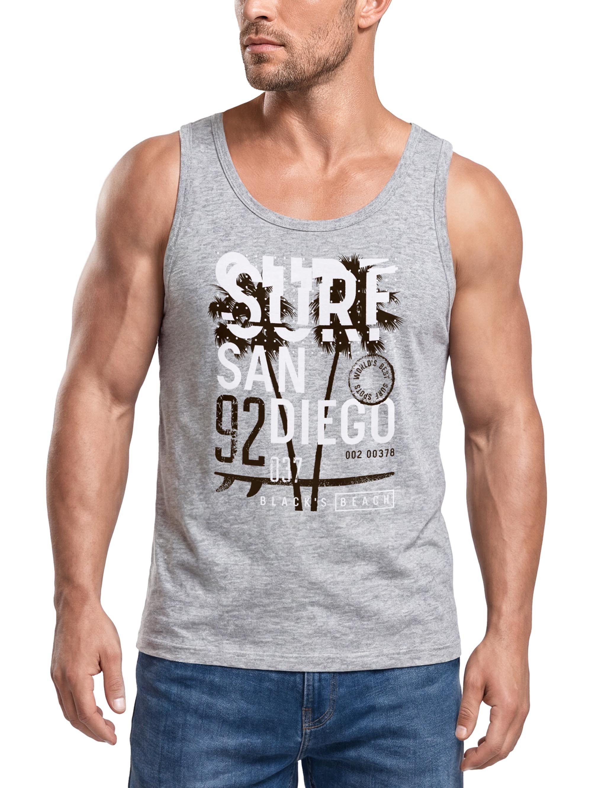 Neverless Tanktop Herren Tank-Top Surf Design San Diego Palmen Beach Strand Sommer mit Print