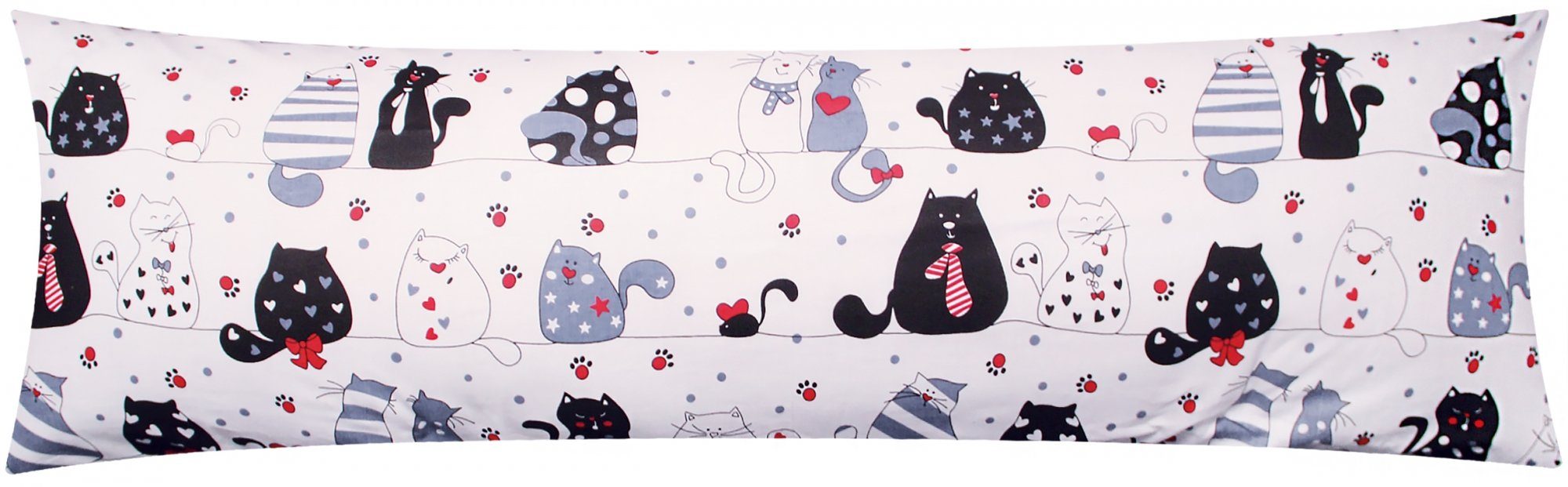 Heubergshop Seitenschläferkissenbezug, (1 Stück), 40x145cm Reißverschluss lange Seite Baumwolle Pfoten Katze (KY-Katzen)