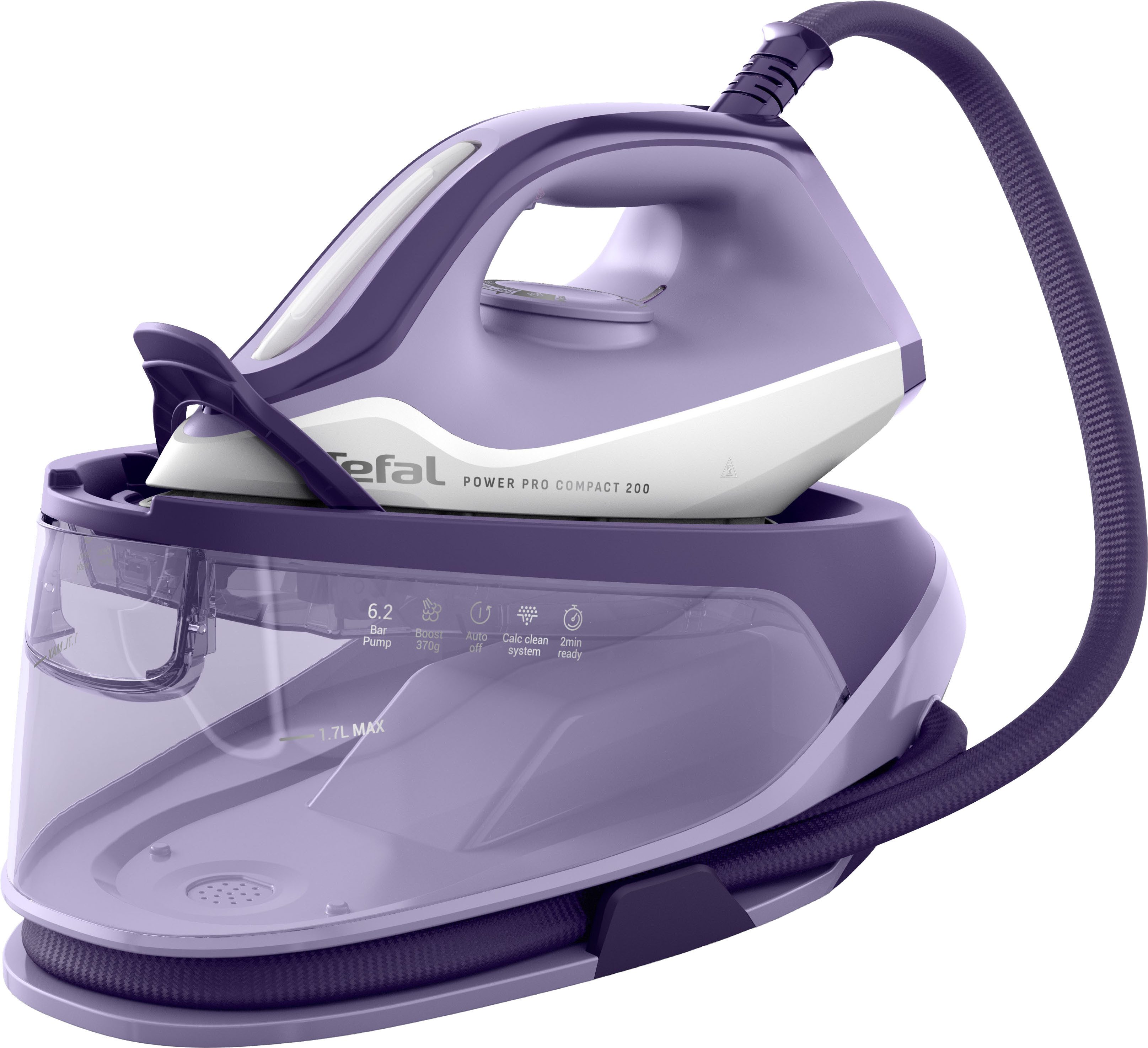 Tefal Dampfbügelstation Power Pro Compact 200, 1700 ml Wassertank, 2400 W, 120 g/min Dampfmenge, 370 g/min Dampfstoß, 1,7 L Wassertank