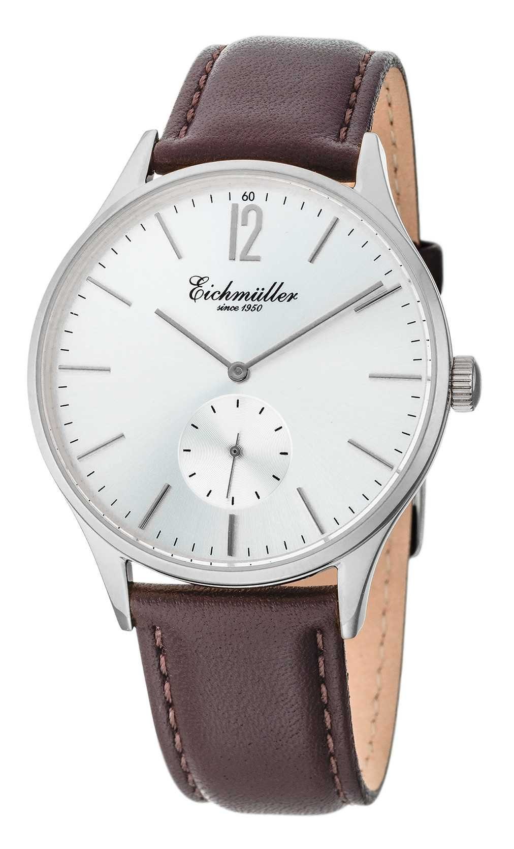 Eichmüller Quarzuhr Herrenuhr 3036-07 Sonnenschliff silberfarben 41 mm braun Lederband