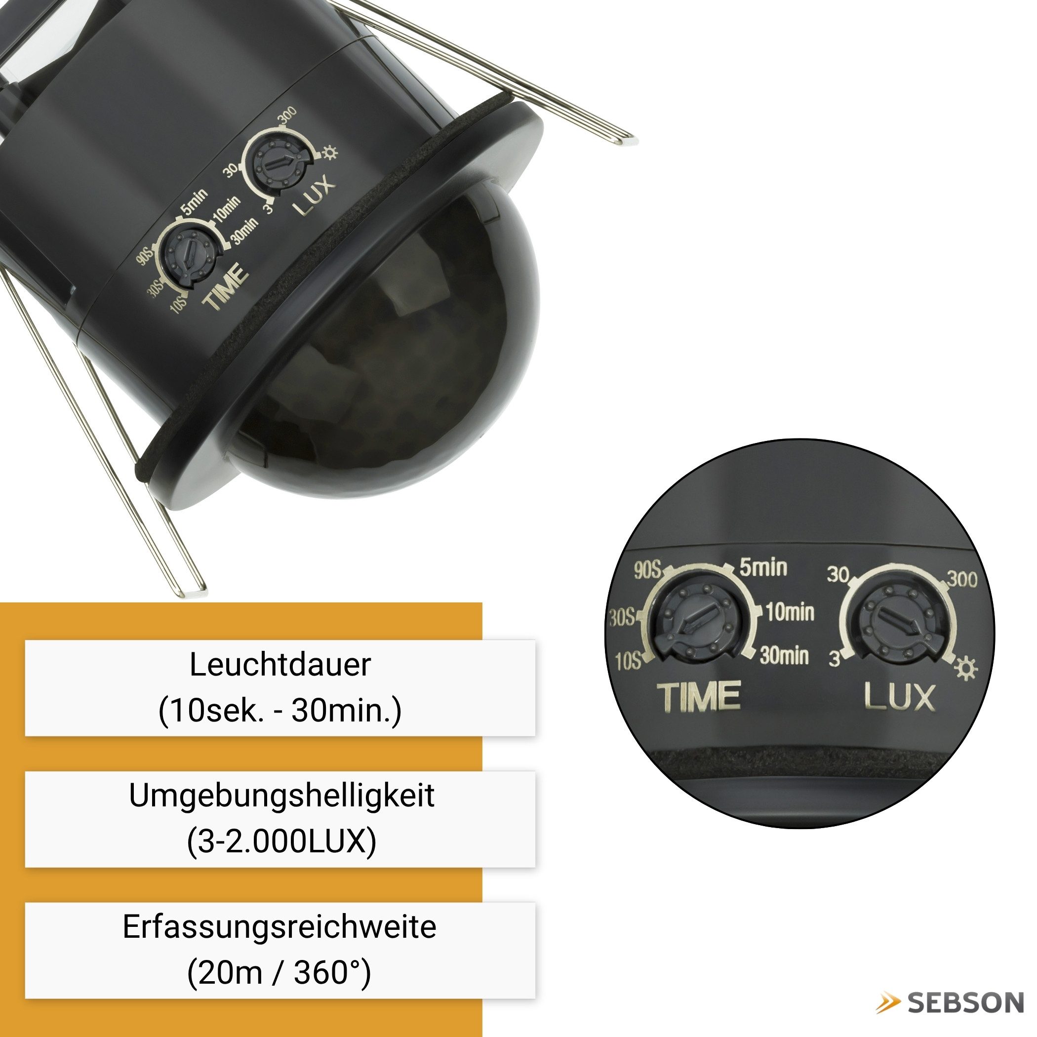 SEBSON Bewegungsmelder Infrarot Sensor Außen IP54 Unterputz Decke 20m Reichweite 360°, (1-St), Innen und Außen geeignet, programmierbar, LED geeignet 600W, 3 Draht