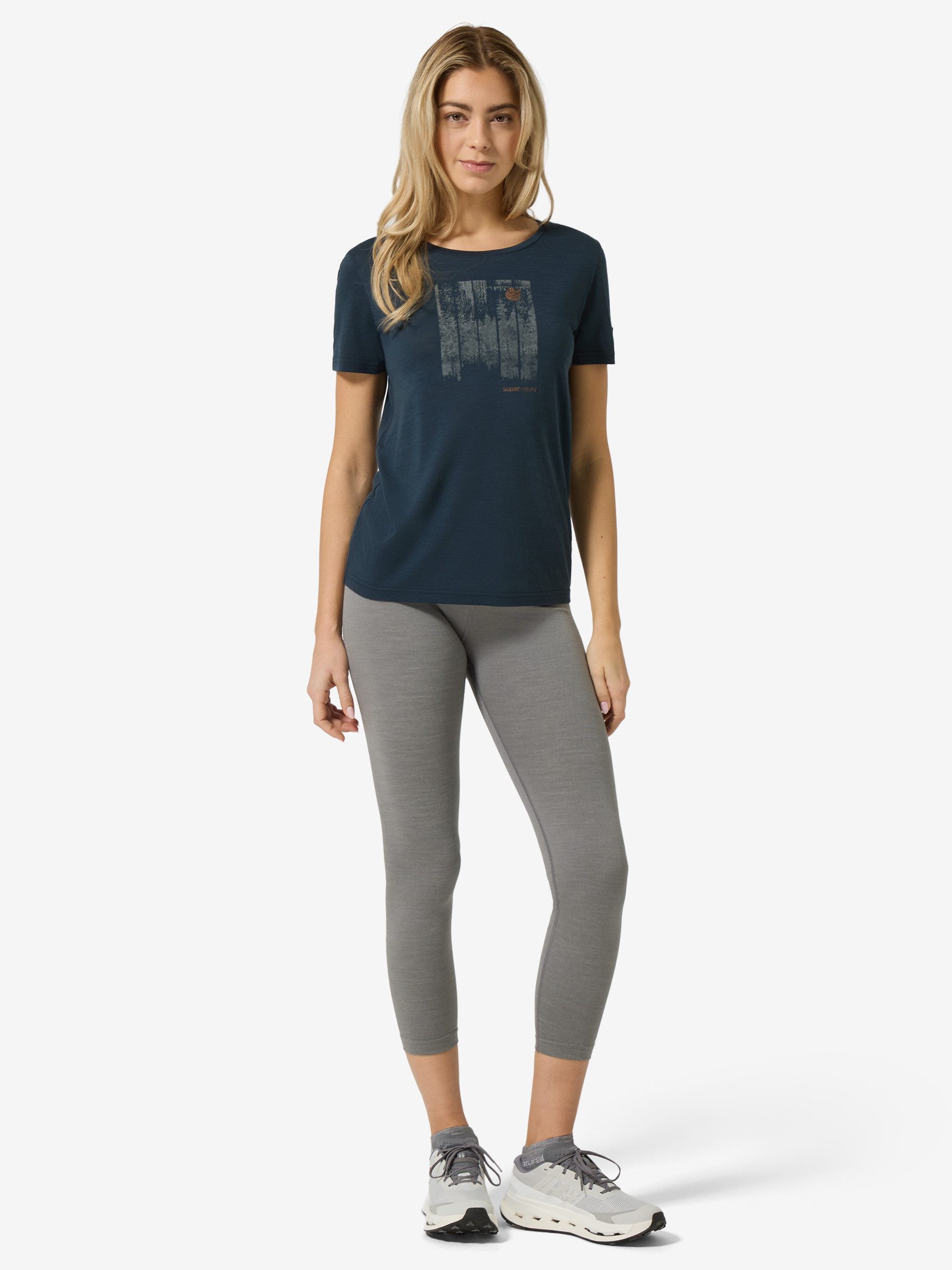 SUPER.NATURAL T-Shirt für Damen, Merino W WONDER WALD TEE mit Natur-Motiv, atmungsaktiv