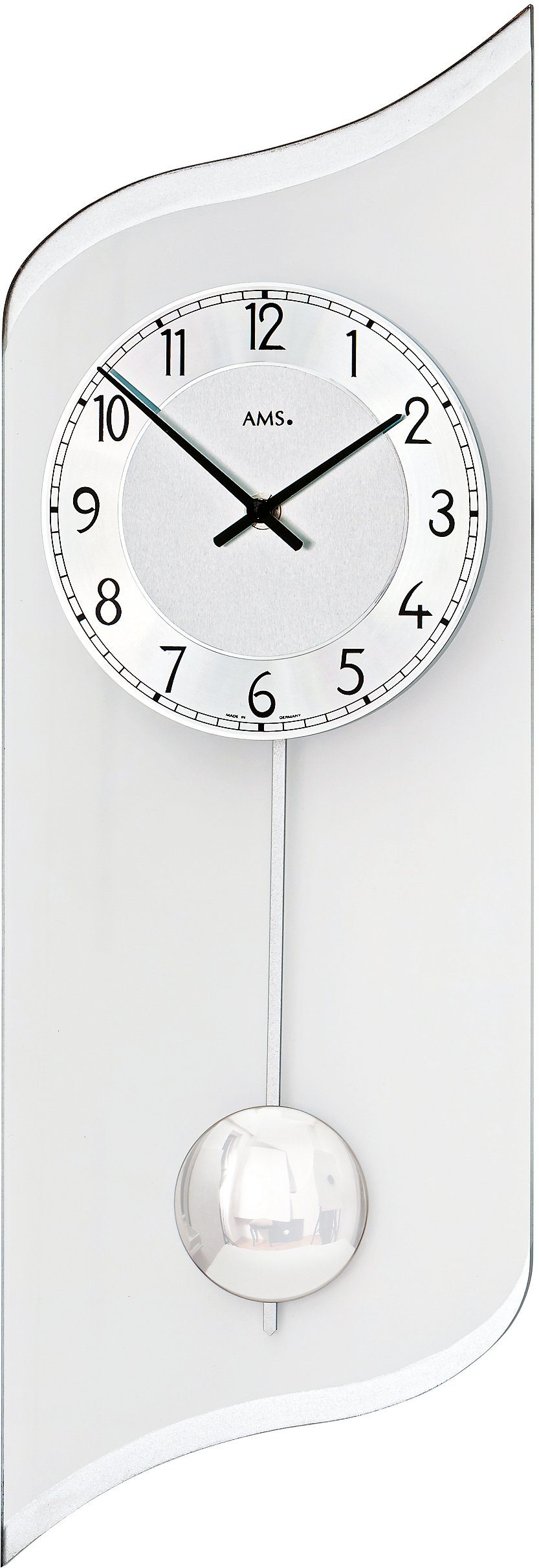 AMS Pendelwanduhr W7436 (Quarzuhr,Glasgehäuse,Esszimmer,Wohnzimmer,Made in Germany)