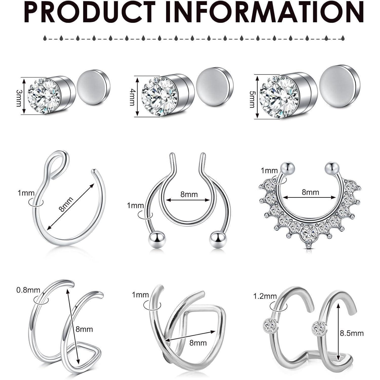 AVYRING Nasenpiercing Fake Nasenring Set 7 teilig Magnetisch Edelstahl Zirk günstig online kaufen