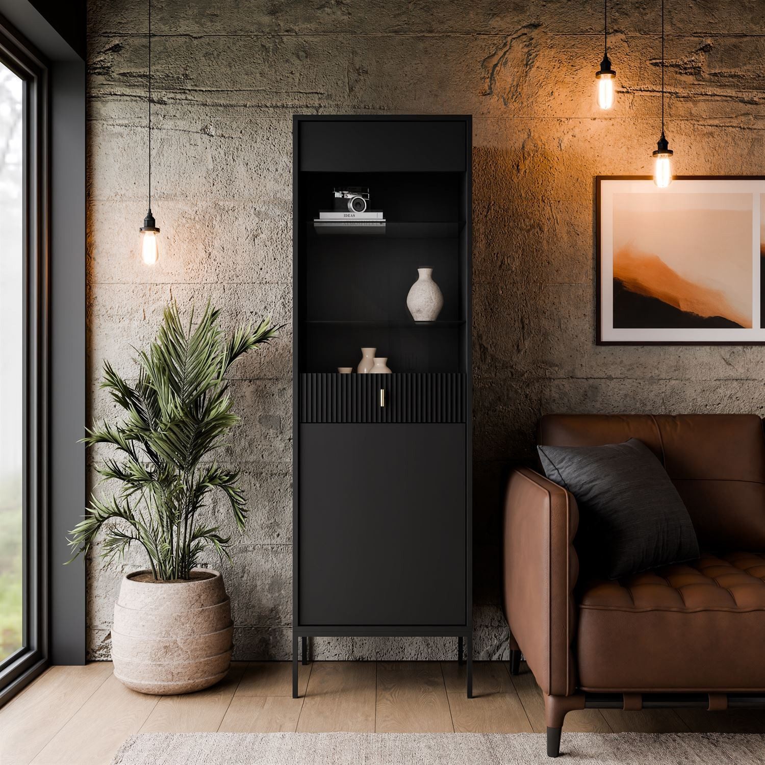 Lookway Vitrine MIDNIGHT mit Glastür auf Gestell Breite: 54 cm