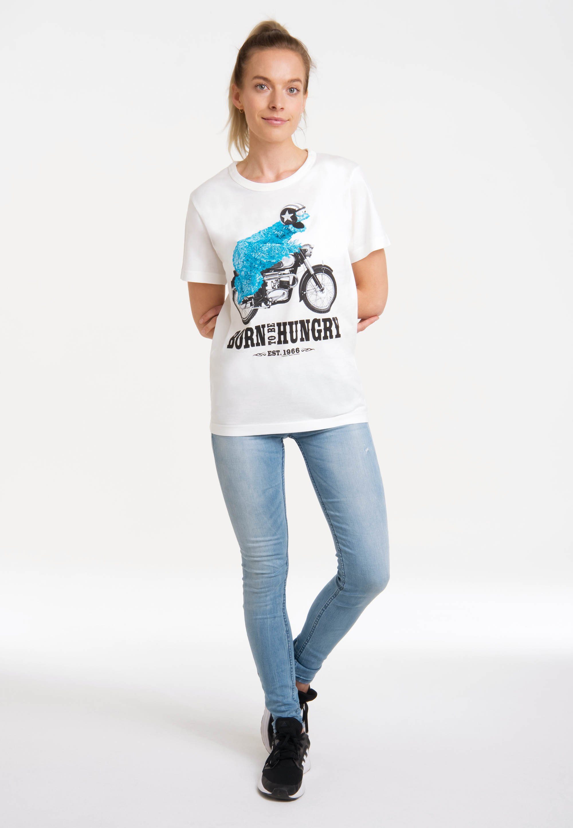 LOGOSHIRT T-Shirt Sesamstrasse - Krümelmonster Motorrad mit lizenziertem  Print, Witziges Krümelmonster-Motiv auf der Front als Highlight | T-Shirts