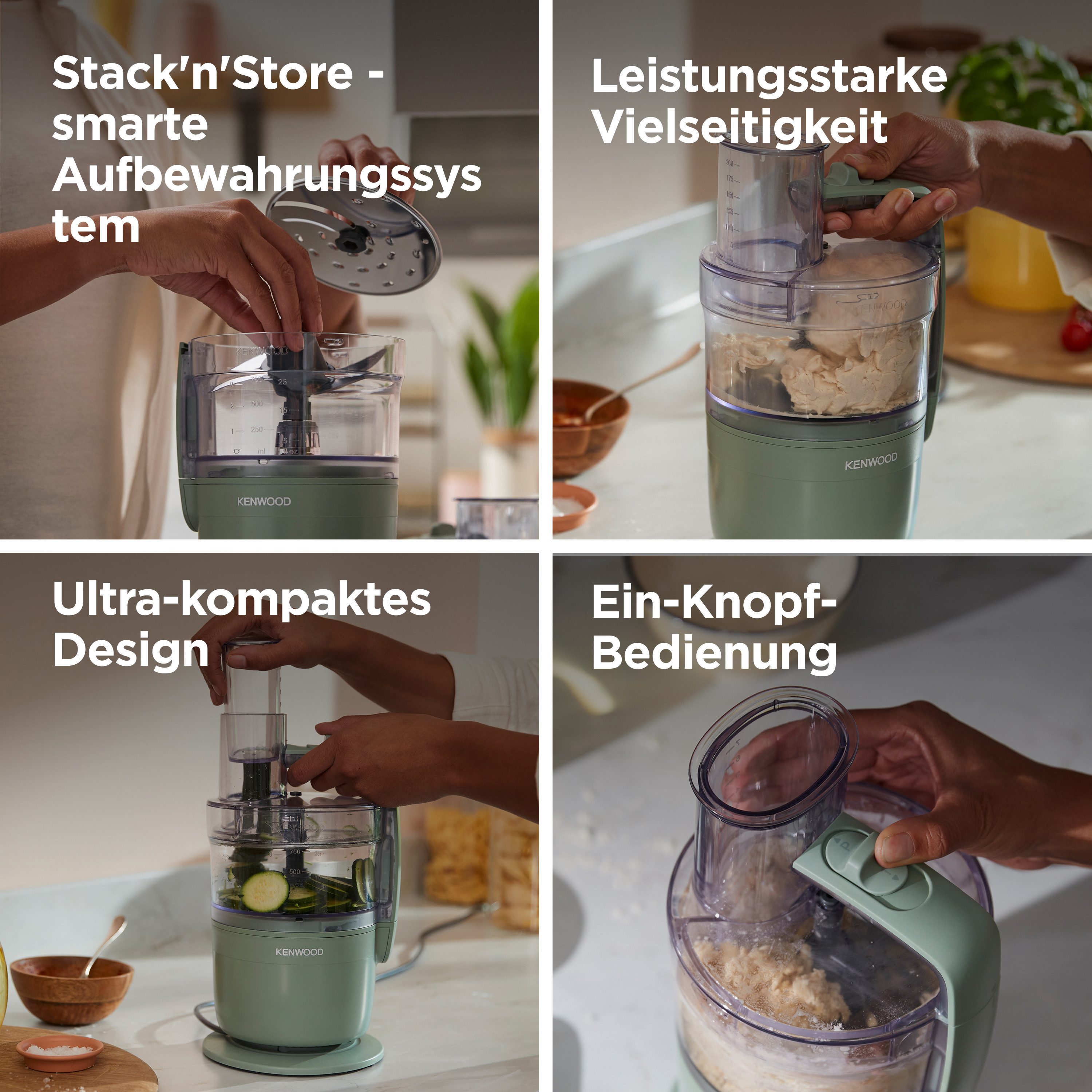 KENWOOD Küchenmaschine FDP23.140GR - Multipro Go, Express-Serve, 1,3 l Behälter, Grün, 900 W, 0,7 l Schüssel, Kompakt-Küchenmaschine zum Schneiden, Reiben, Püri – Bild 5 von 5