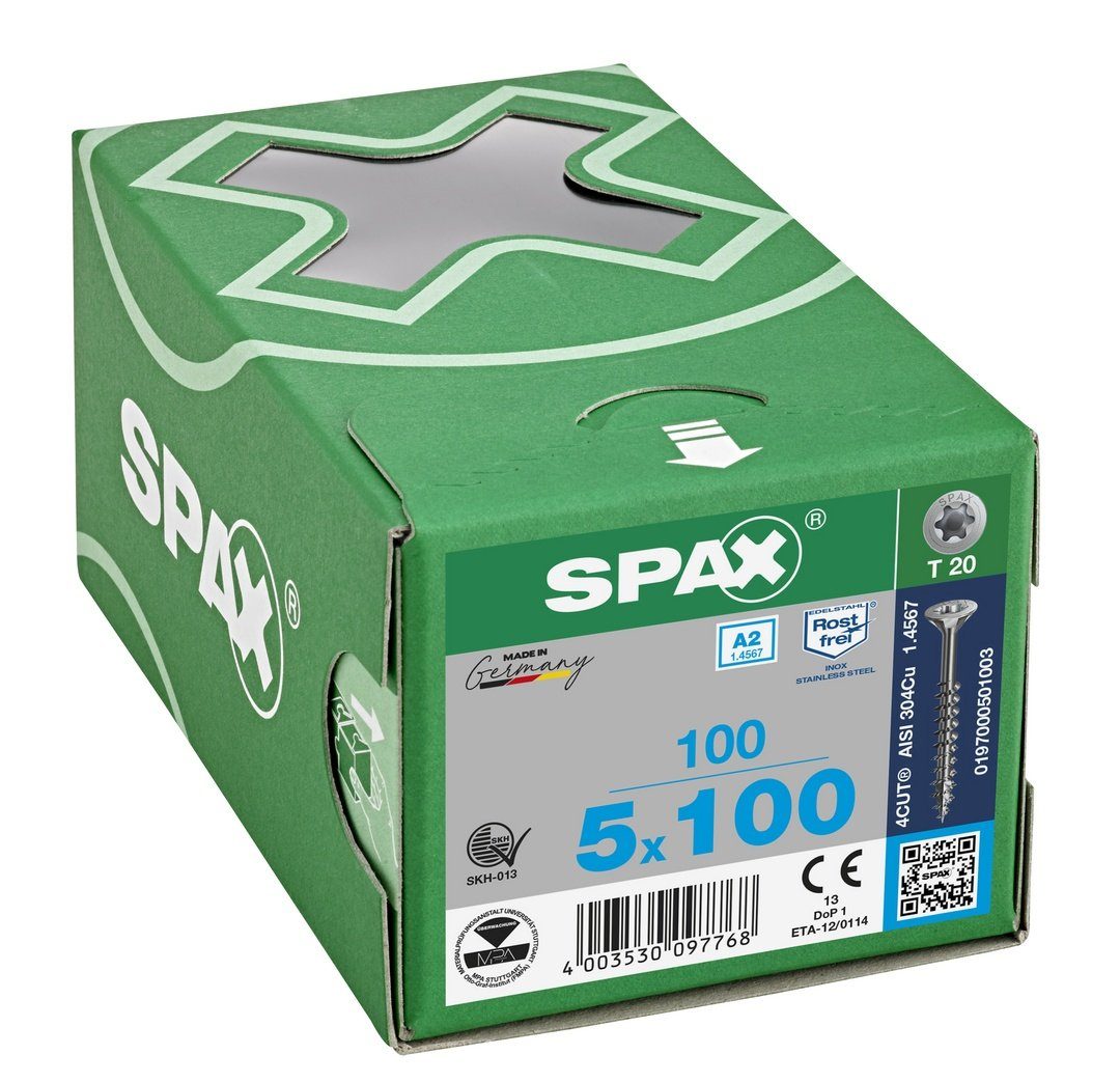 SPAX Spanplattenschraube mm (Edelstahl A2, 5x100 St), Edelstahlschraube, 100