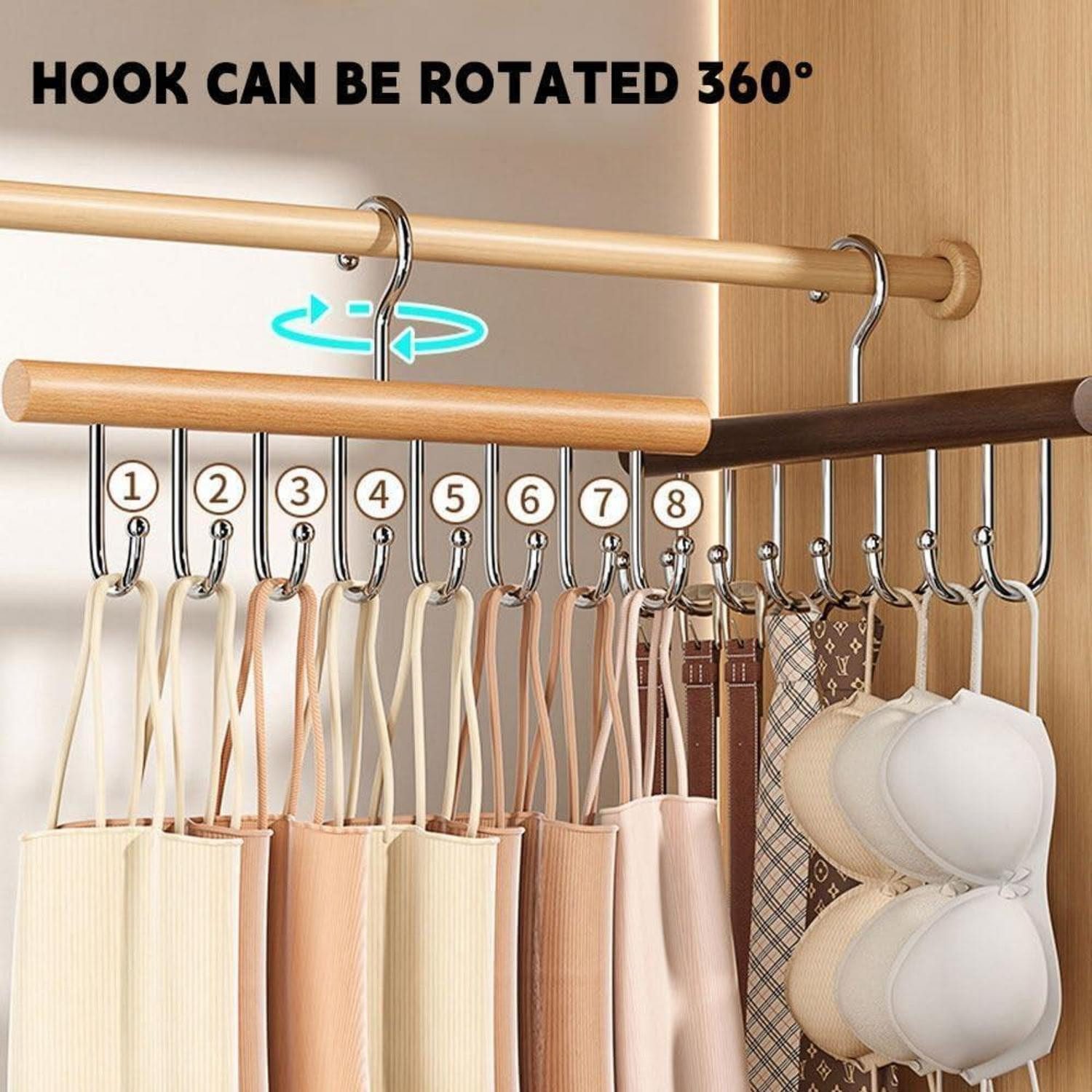 LuxusKollektion Krawattenhalter Gürtelhalter Holz 8 Haken 2er BH Schals Kleiderbügel aus Holz