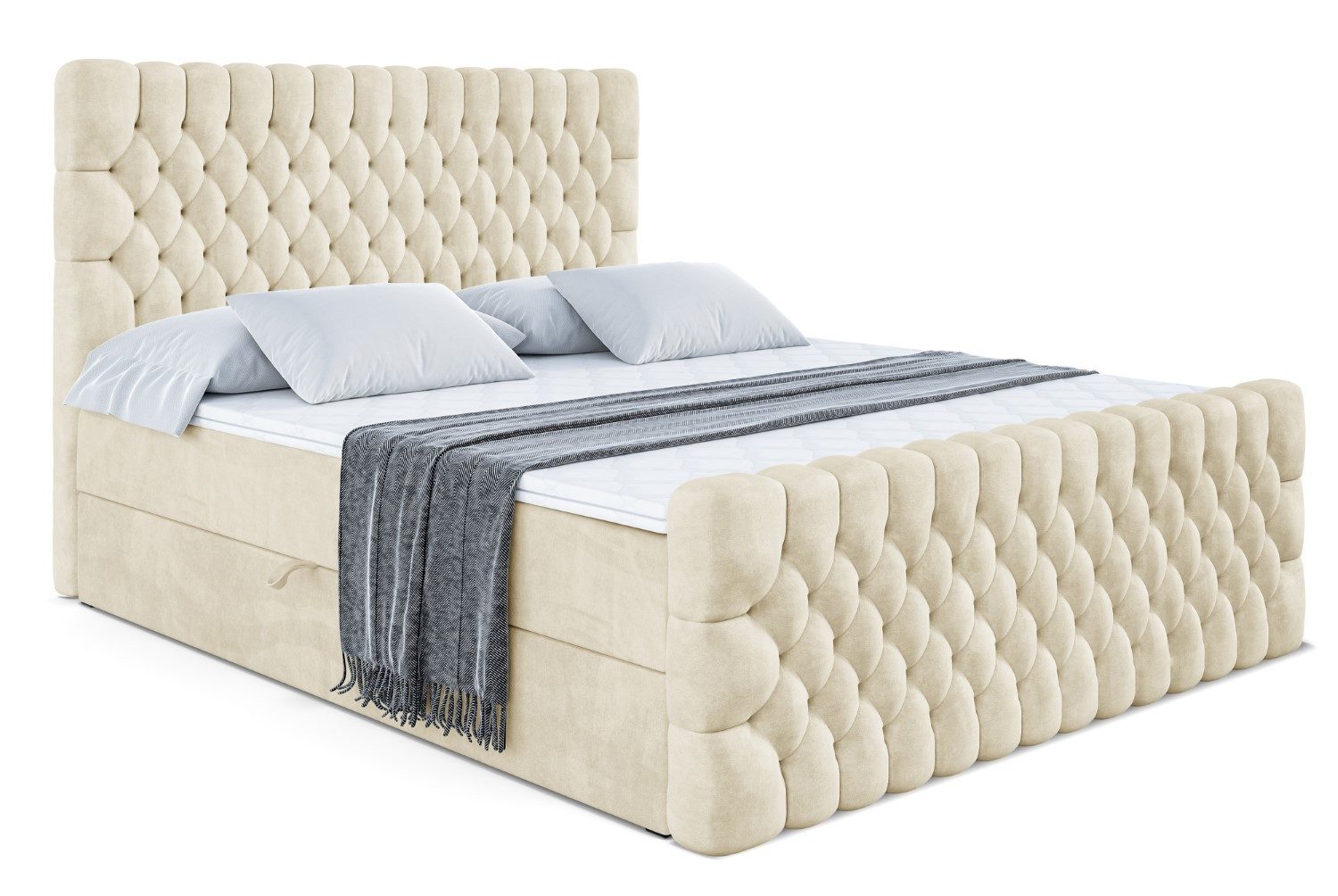 ALTDECOR Boxbett DAISY-Z (Multipocket-Matratze H4, H3 Matratze Bonellfederung, Topper, Kopfteil), Doppelbett mit Fußteil