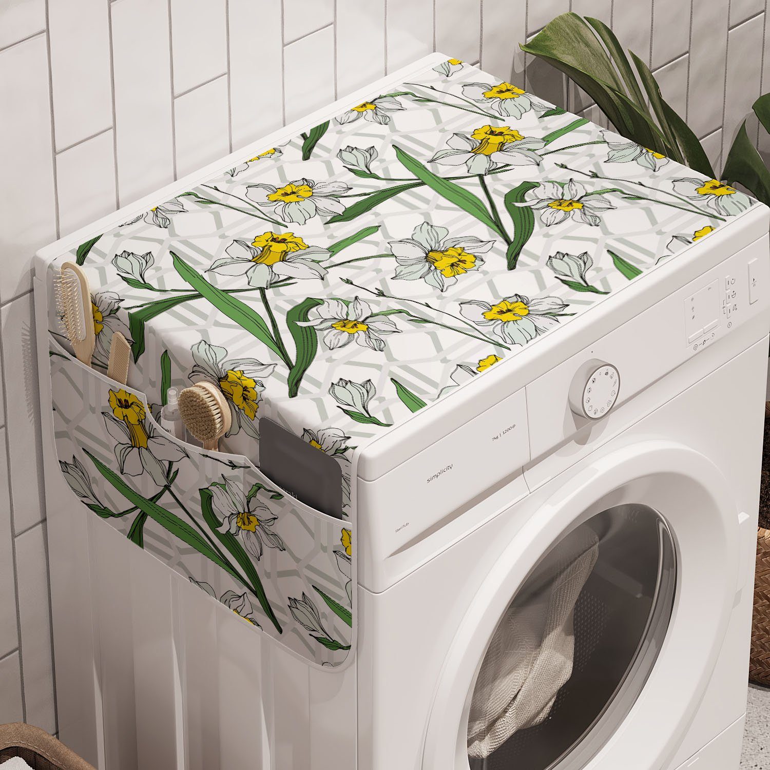 Abakuhaus Badorganizer Anti-Rutsch-Stoffabdeckung für Waschmaschine und Trockner, Blumen Moderne Narcissus Blüten