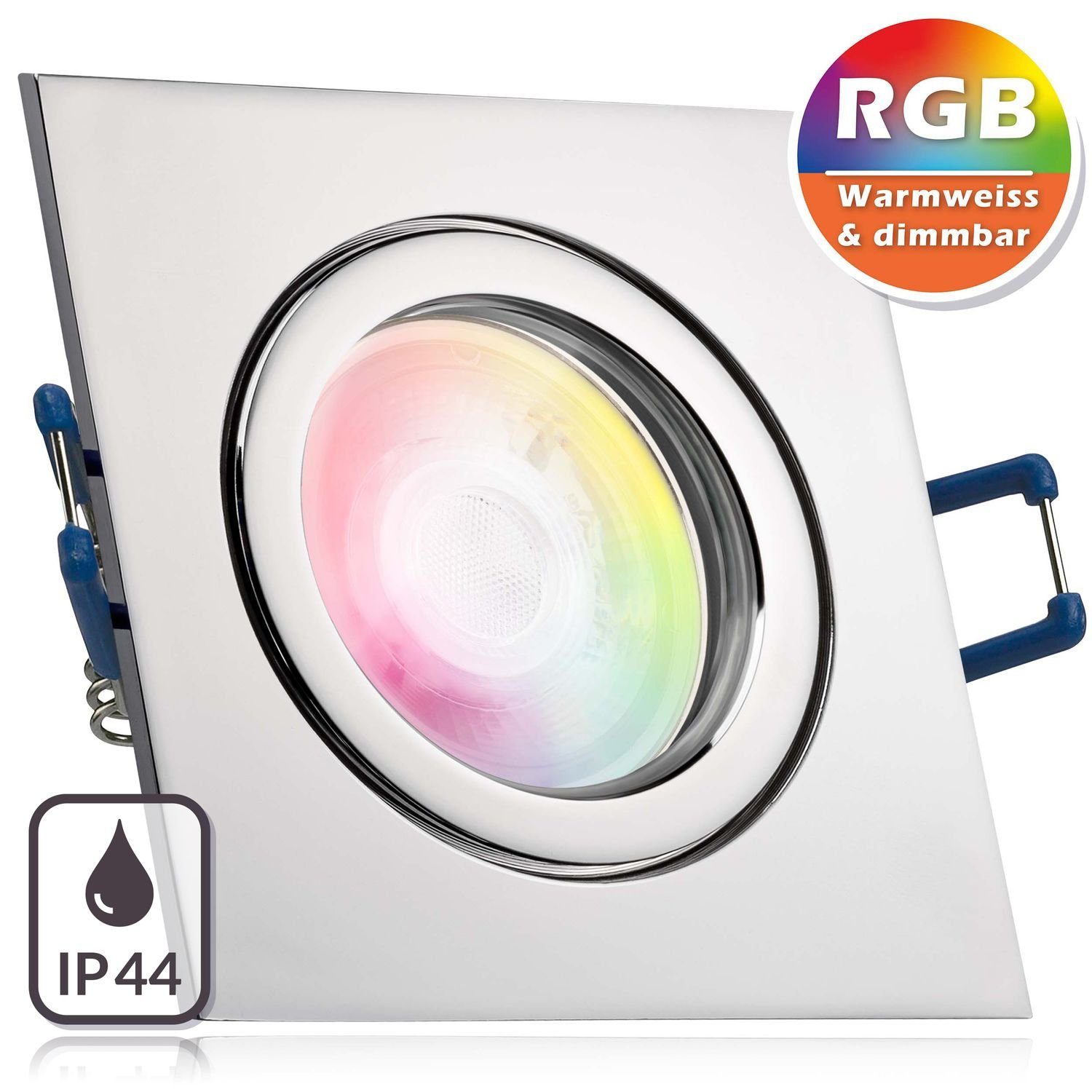 LEDANDO LED Einbaustrahler IP44 3W LE Set von in chrom LED extra RGB LED flach Einbaustrahler mit