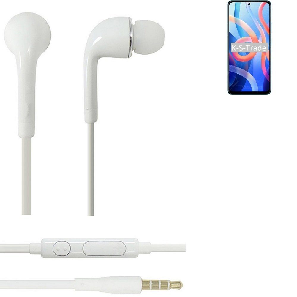 K-S-Trade für Xiaomi Redmi Note 11 In-Ear-Kopfhörer (Kopfhörer Headset mit Mikrofon u Lautstärkeregler weiß 3,5mm)